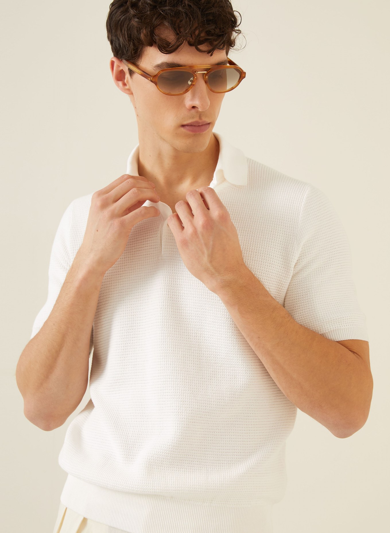 FIORONI Gebreid poloshirt: WIT