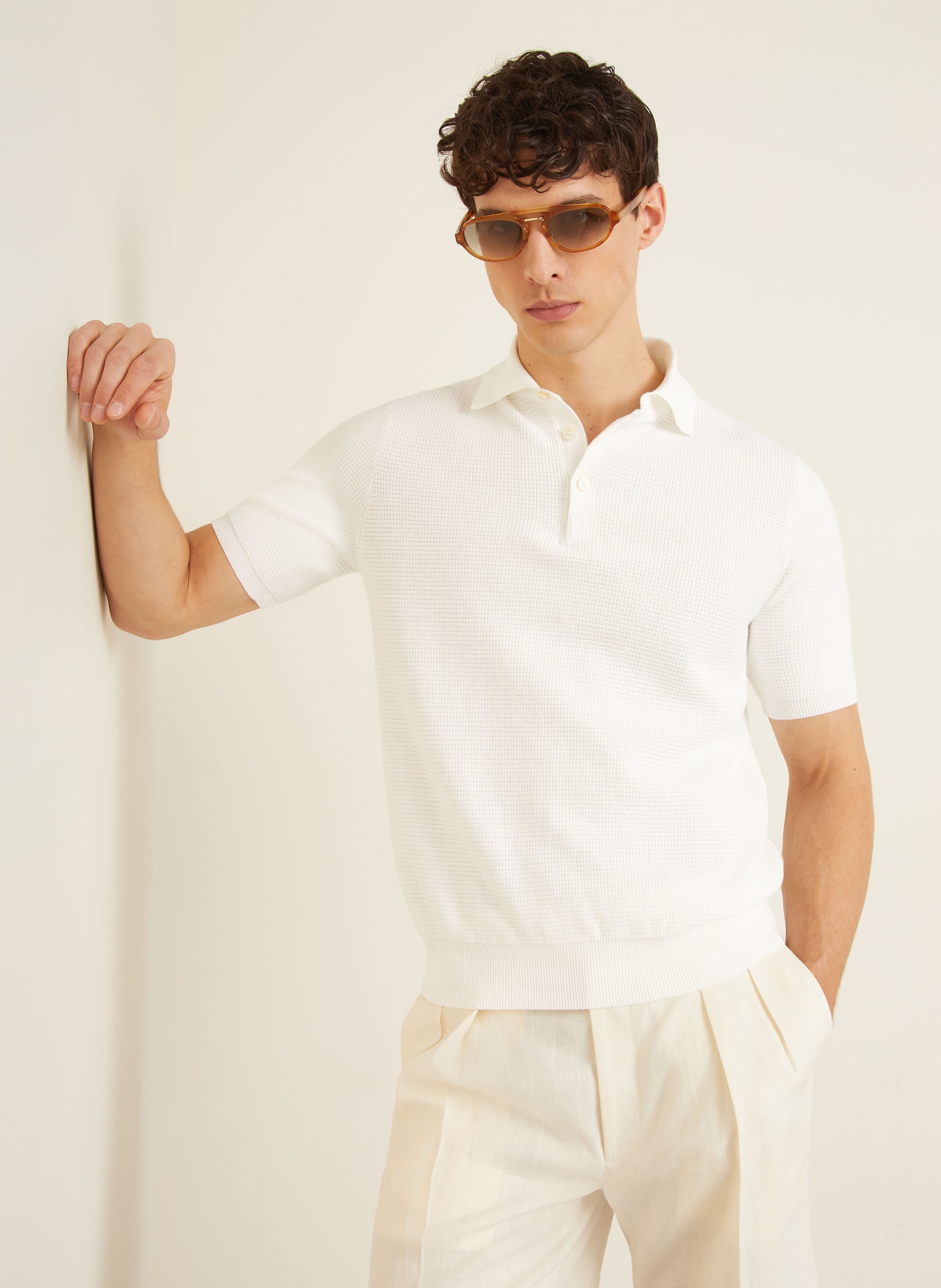 FIORONI Gebreid poloshirt: WIT