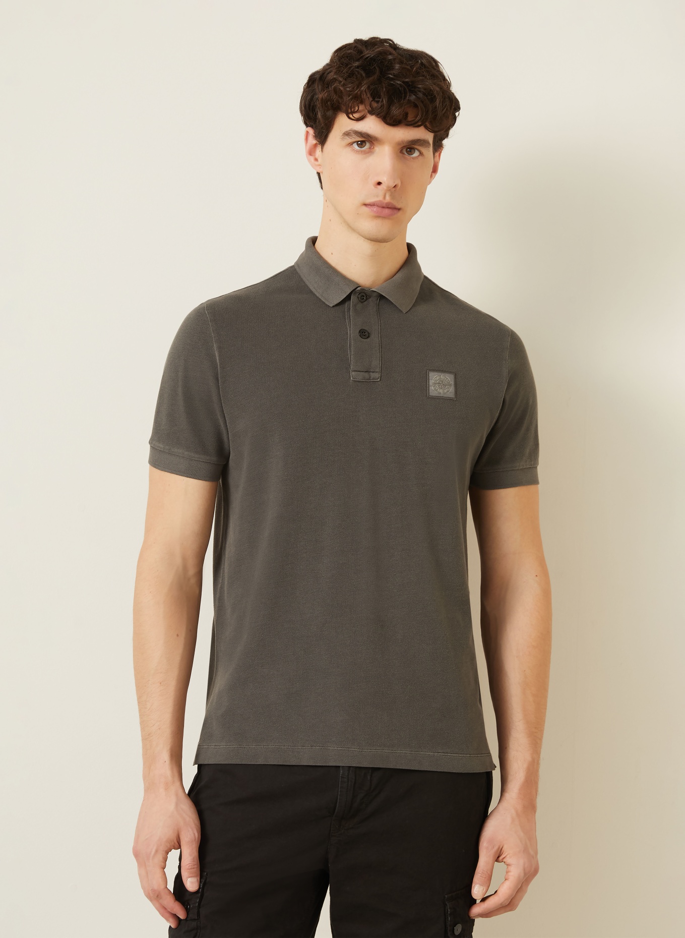 STONE ISLAND Polo en piqué, coupe ajustée: GRIS FONCÉ
