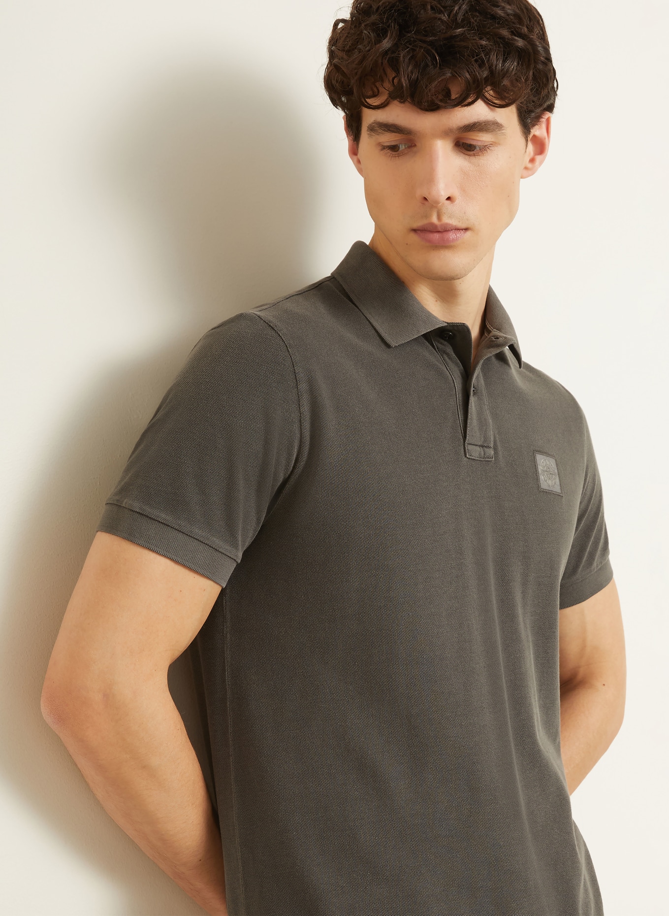 STONE ISLAND Polo en piqué, coupe ajustée: GRIS FONCÉ