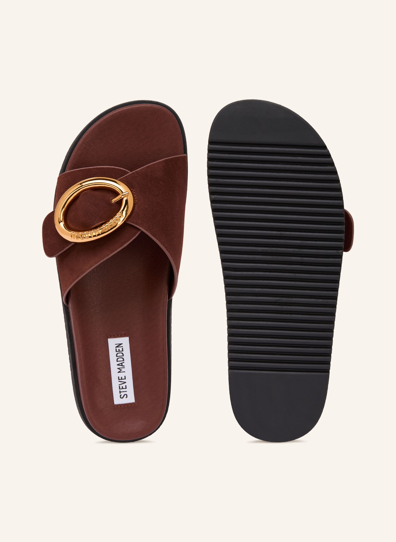 STEVE MADDEN Pantofle MISTIFY: TMAVĚ HNĚDÁ / ZLATÁ