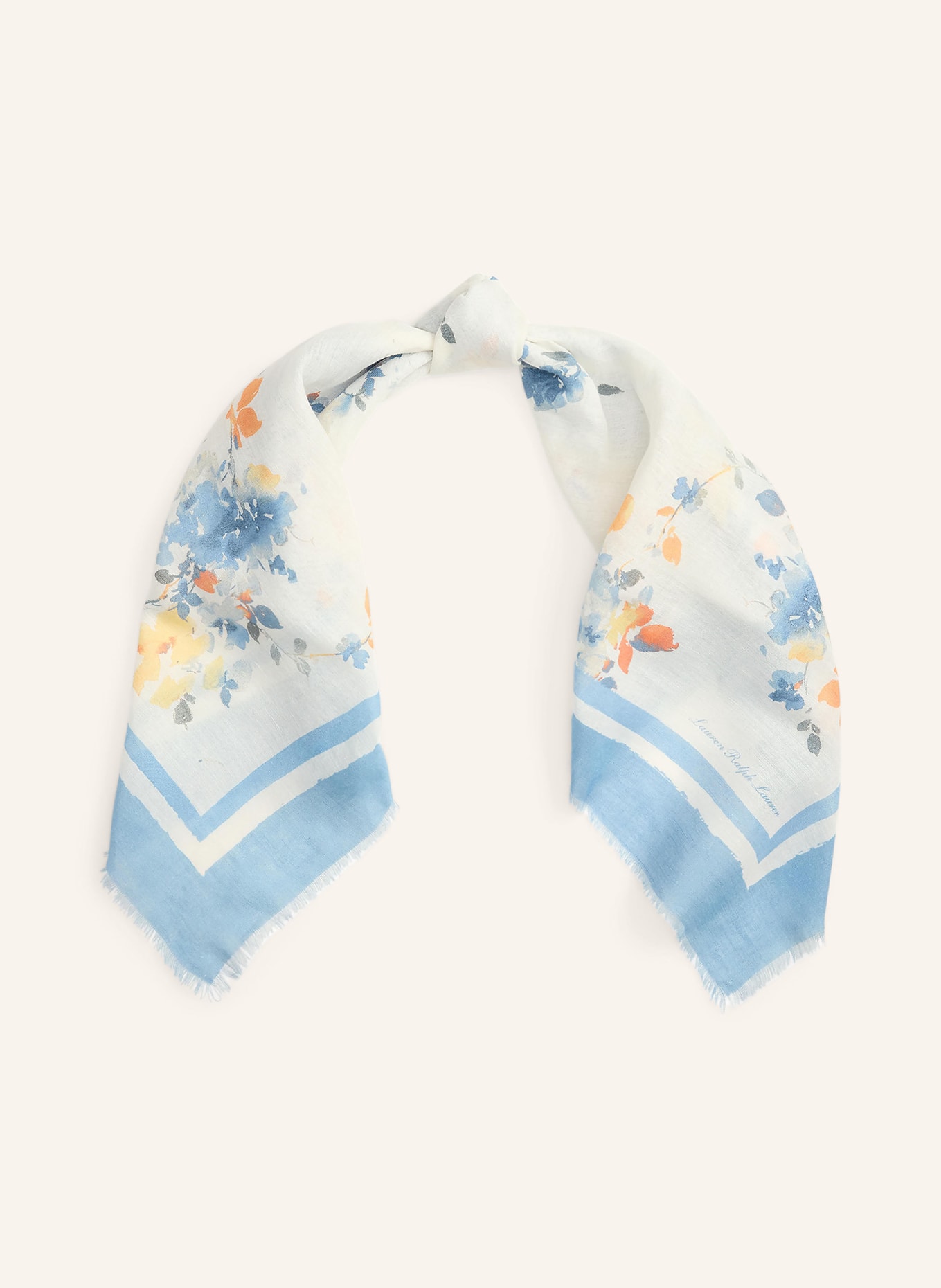 LAUREN RALPH LAUREN Chustka z lnu: BIAŁY / POMARAŃCZOWY / JASNONIEBIESKI