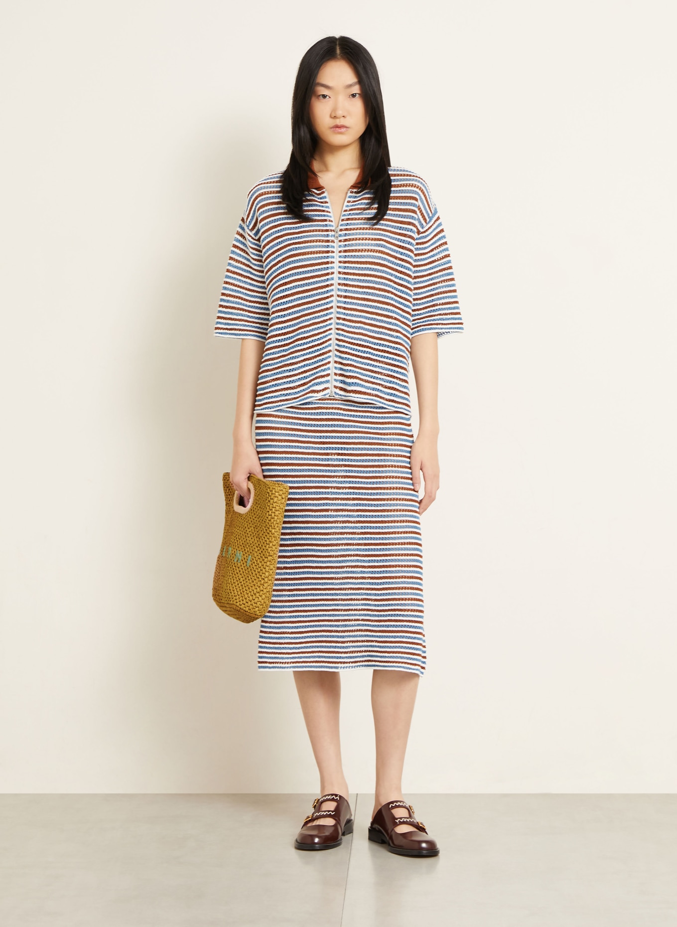 MARNI Kardigan: BIAŁY / BRĄZOWY / NIEBIESKI