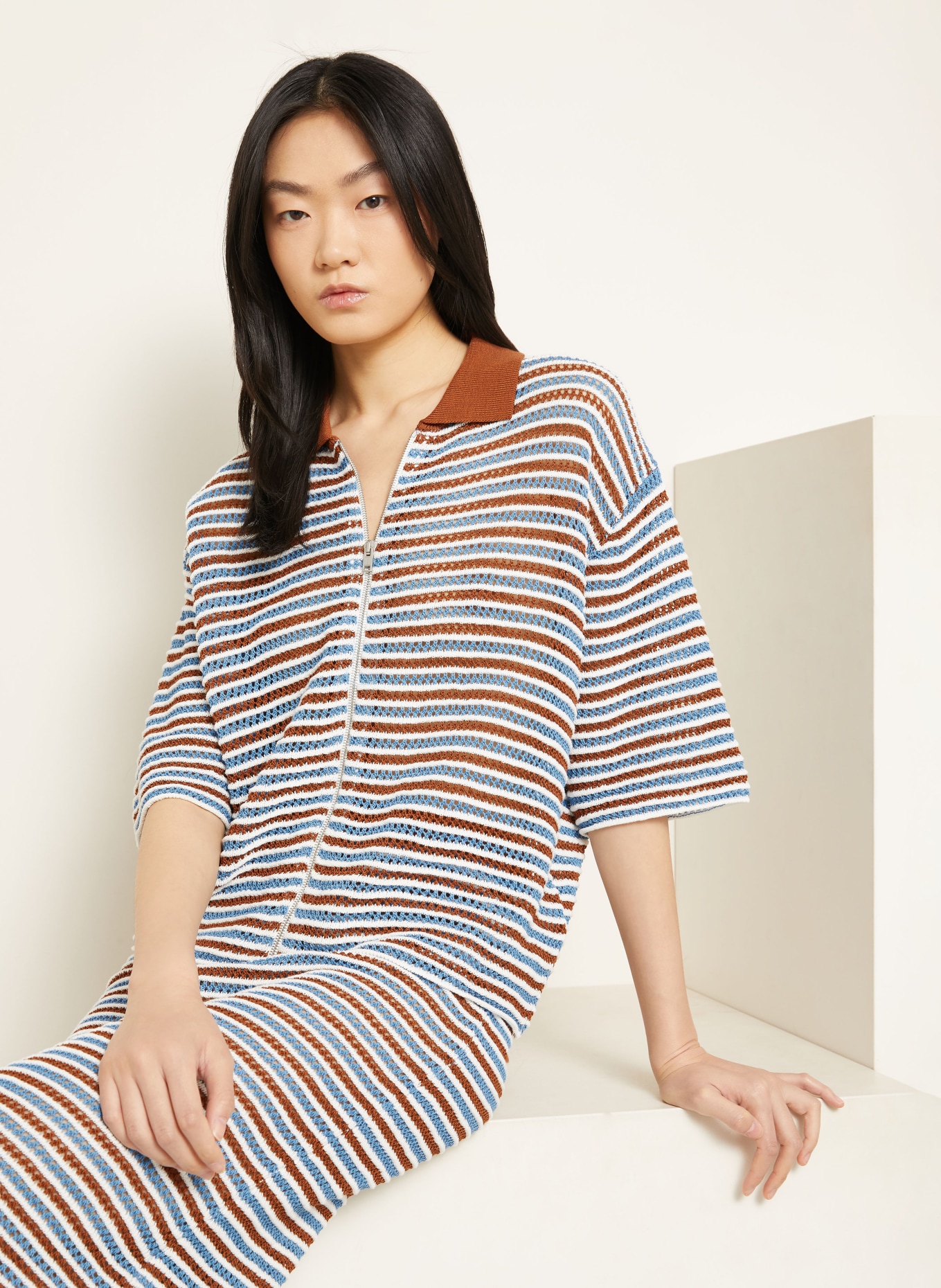 MARNI Kardigan: BIAŁY / BRĄZOWY / NIEBIESKI