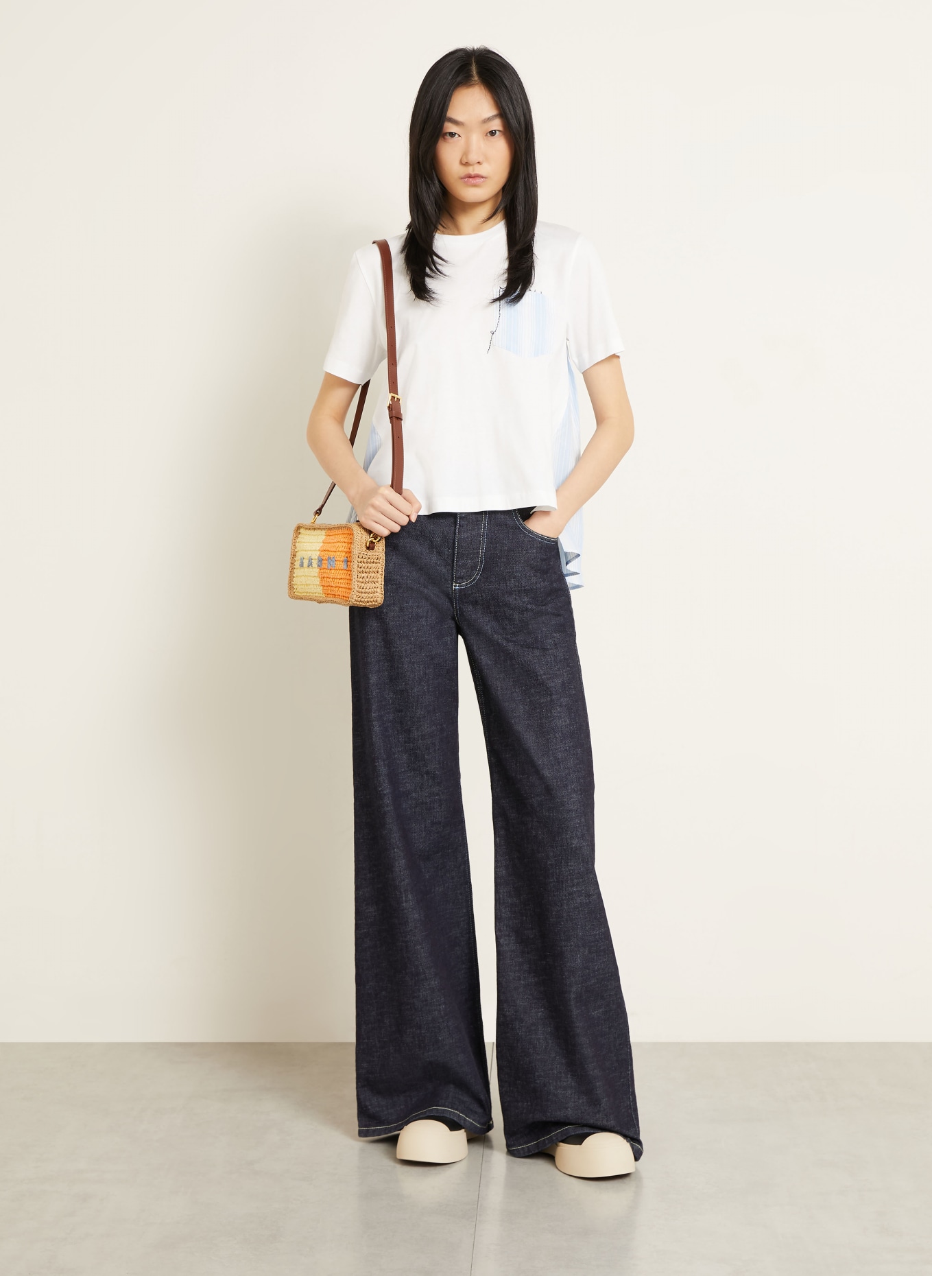 MARNI T-shirt: BLANC / BLEU CLAIR