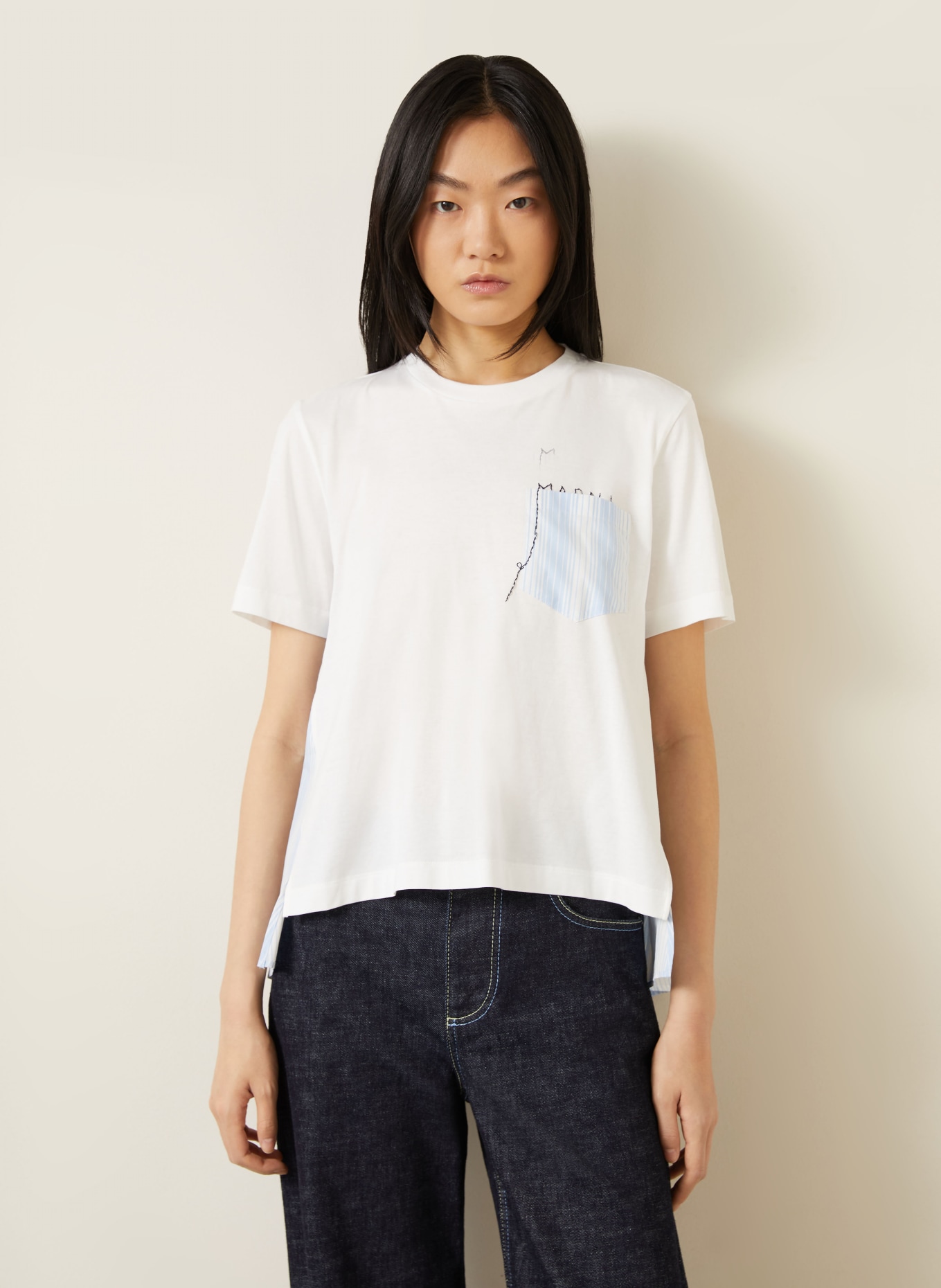 MARNI T-shirt: BLANC / BLEU CLAIR