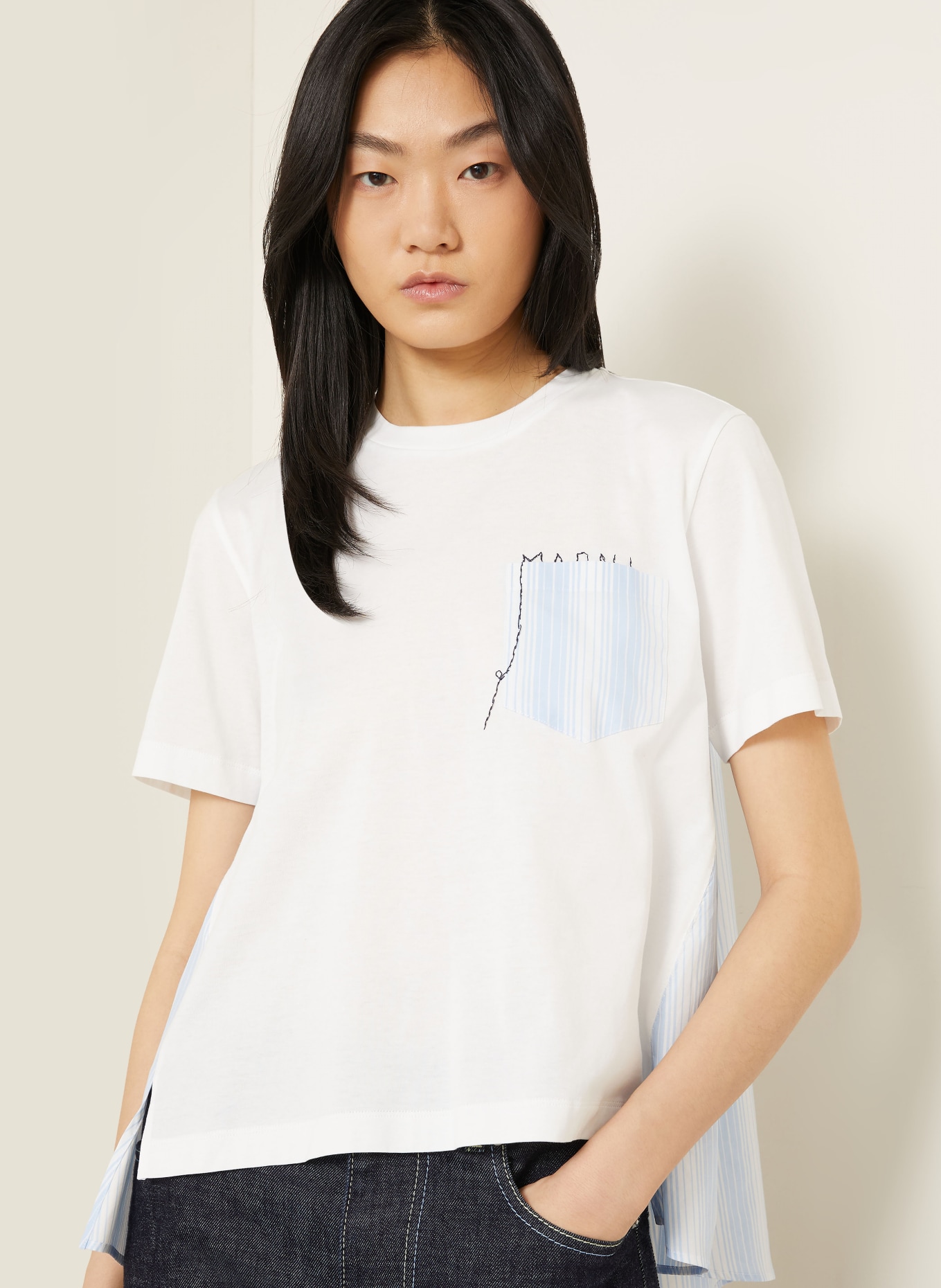 MARNI T-shirt: BLANC / BLEU CLAIR