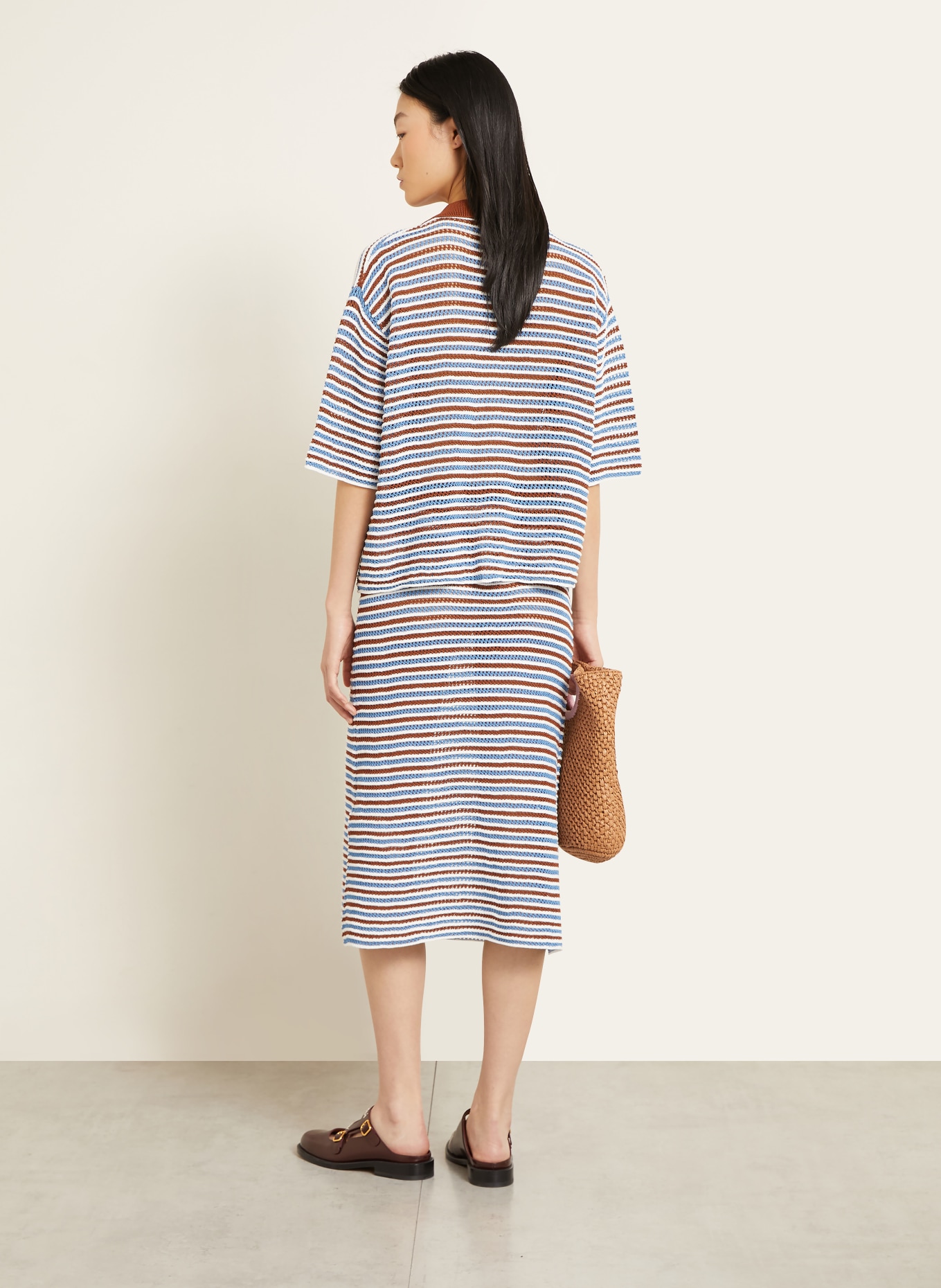 MARNI jupe en tricot: CRÈME / MARRON / BLEU CLAIR