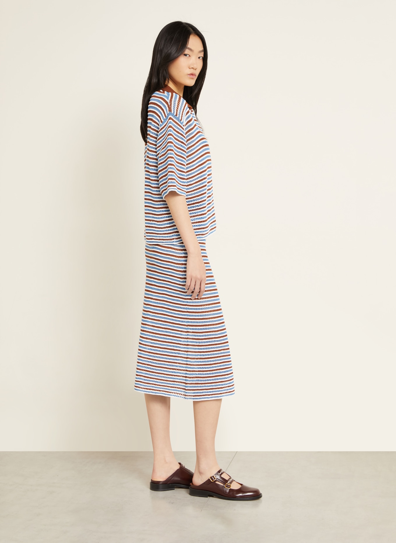 MARNI jupe en tricot: CRÈME / MARRON / BLEU CLAIR