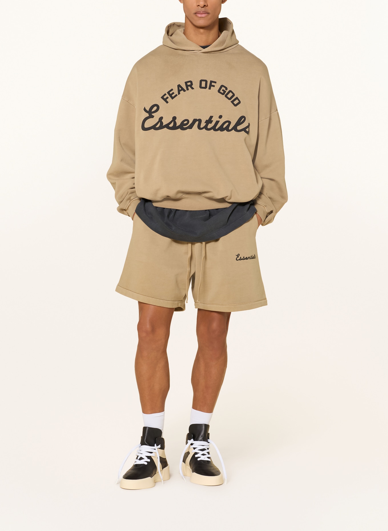 ESSENTIALS - FEAR OF GOD Oversized-Hoodie: BEIGE / SCHWARZ
