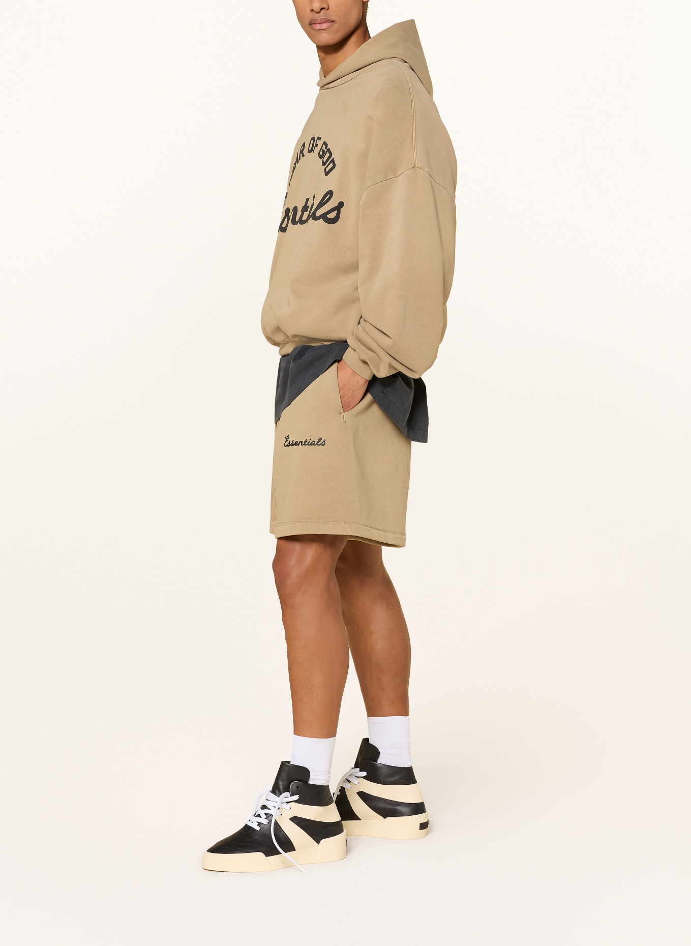 ESSENTIALS - FEAR OF GOD Oversized-Hoodie: BEIGE / SCHWARZ