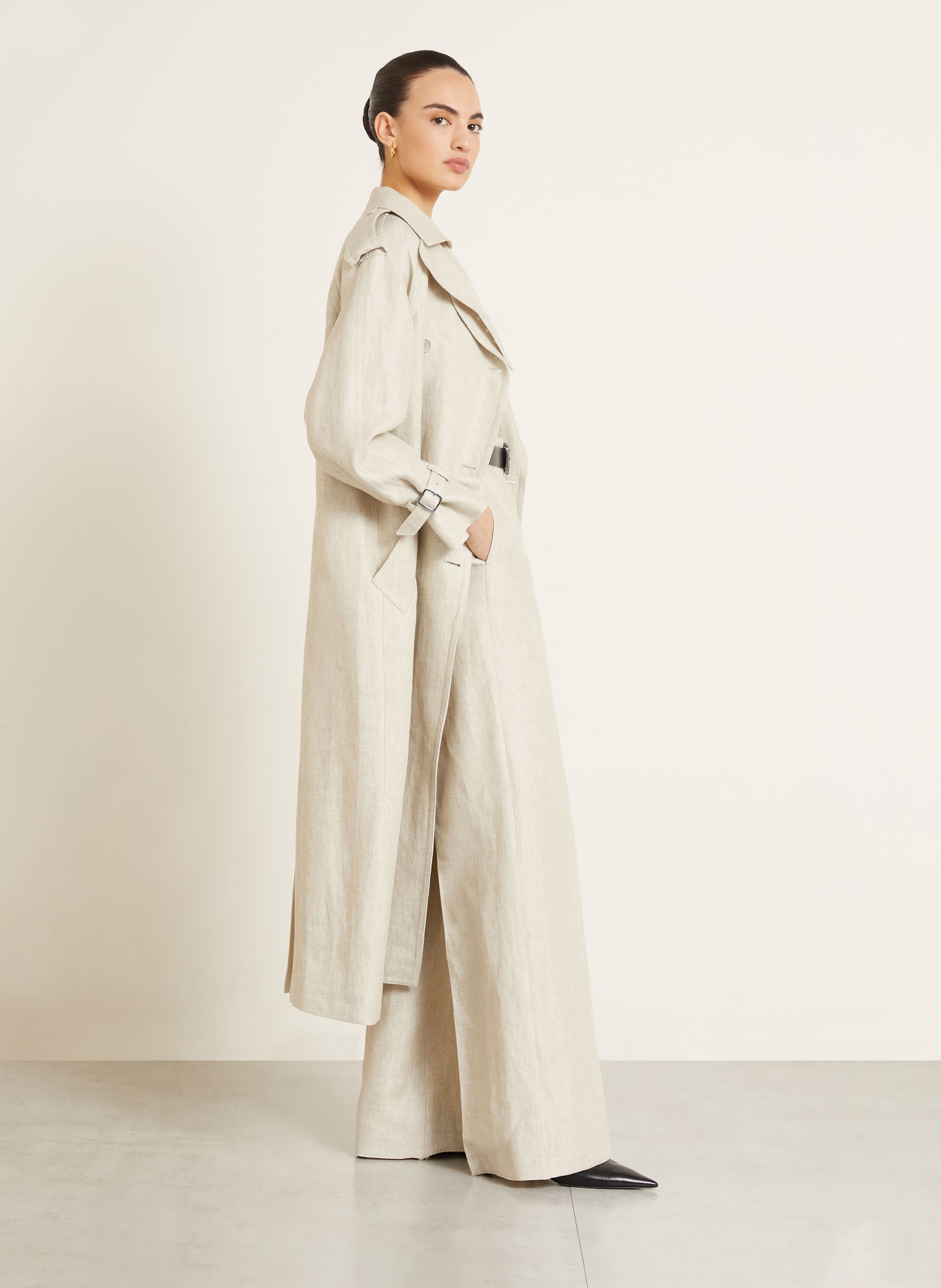 Max Mara Lněné kalhoty GINNICO: SVĚTLE HNĚDÁ