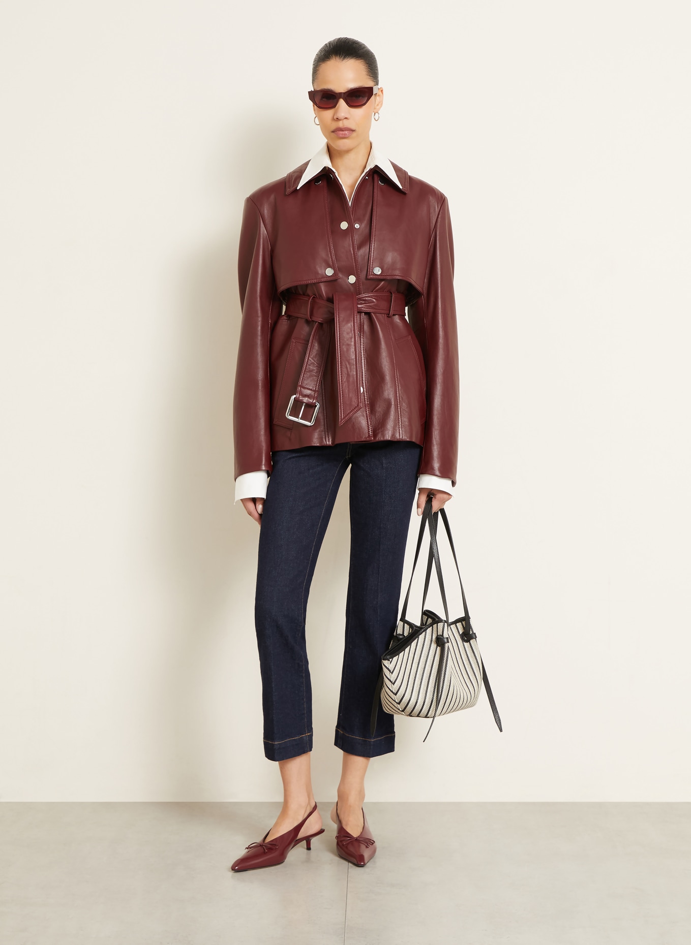 SPORTMAX Kožená bunda TENZONE: TMAVĚ ČERVENÁ