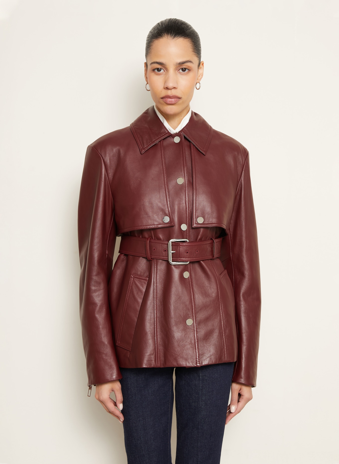 SPORTMAX Kožená bunda TENZONE: TMAVĚ ČERVENÁ