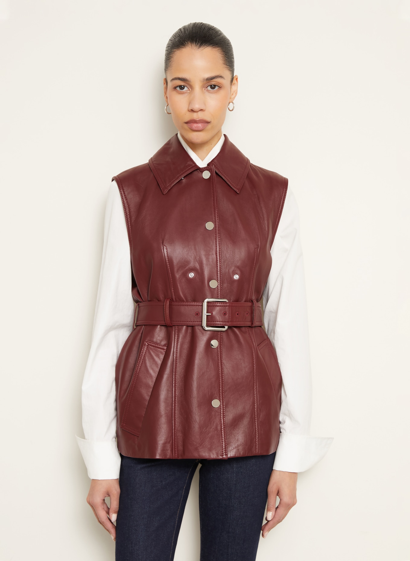 SPORTMAX Kožená bunda TENZONE: TMAVĚ ČERVENÁ