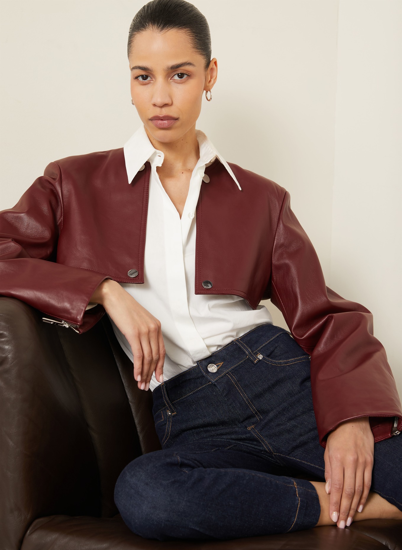 SPORTMAX Kožená bunda TENZONE: TMAVĚ ČERVENÁ