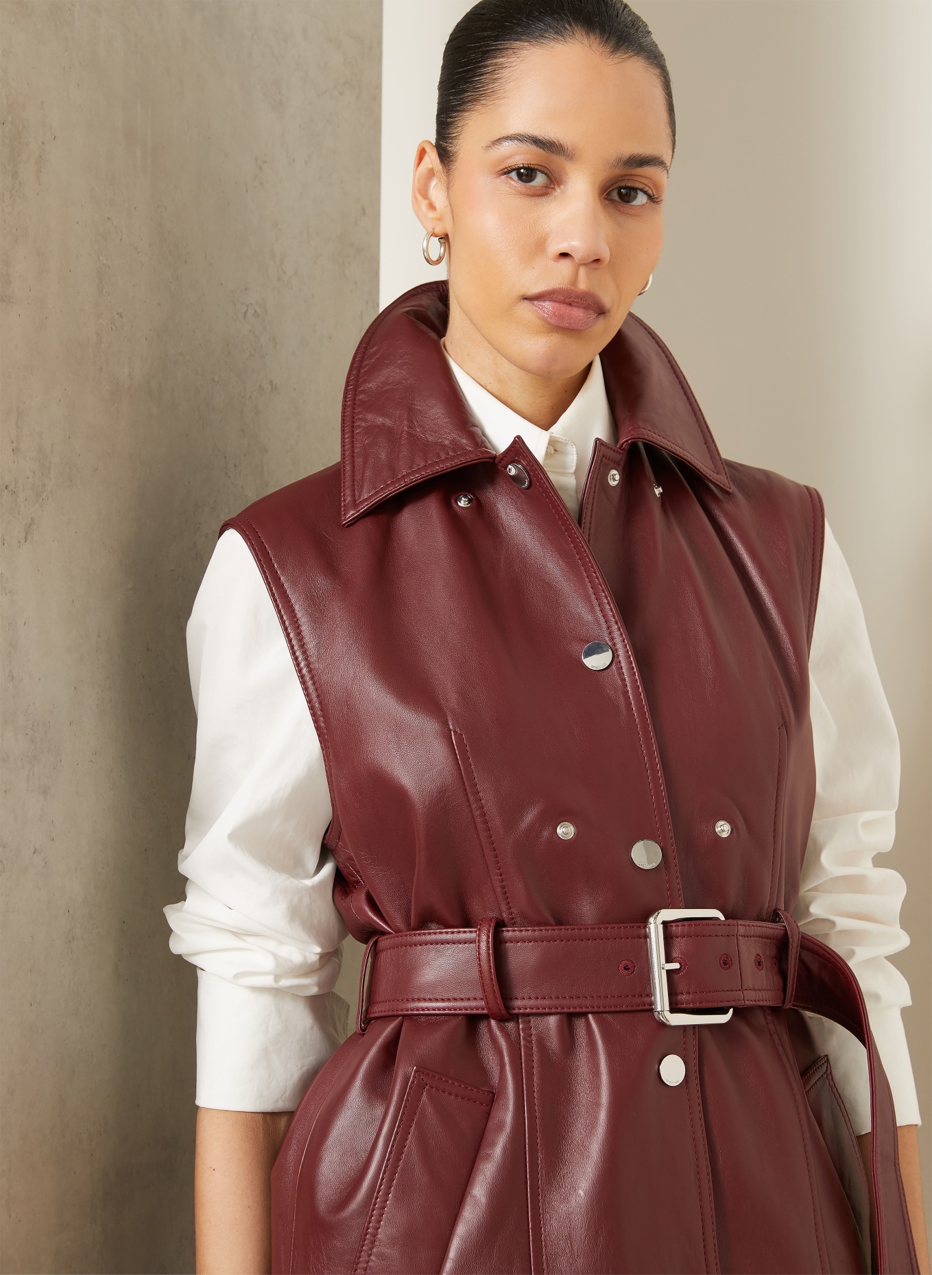 SPORTMAX Kožená bunda TENZONE: TMAVĚ ČERVENÁ