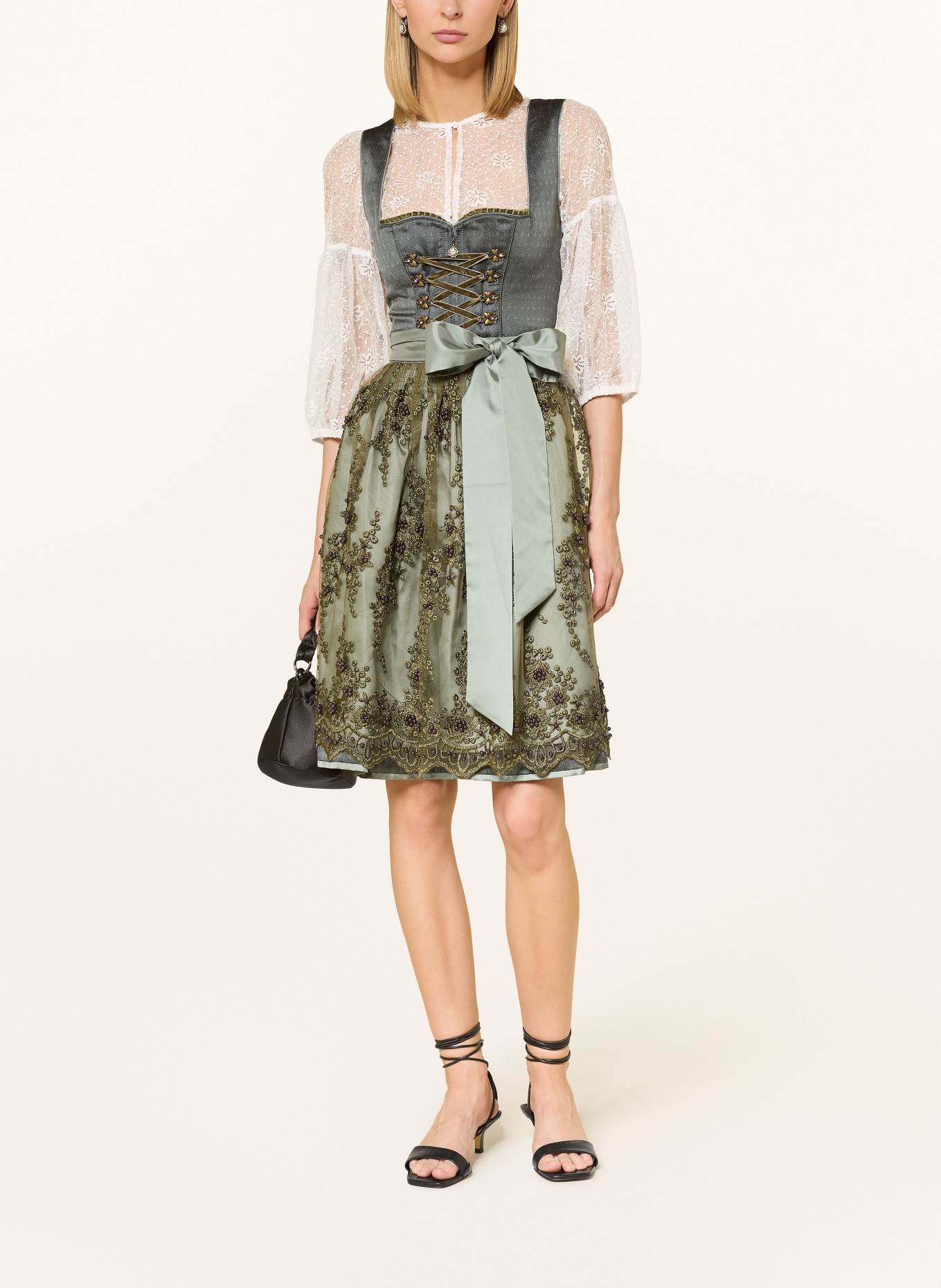 KRÜGER Dirndl LUNESSA mit Schmucksteinen: DUNKELGRÜN