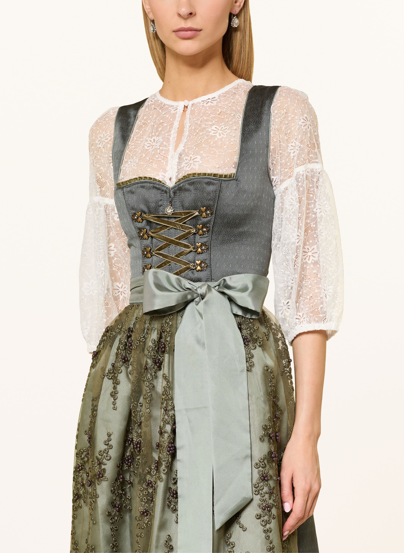 KRÜGER Dirndl LUNESSA mit Schmucksteinen: DUNKELGRÜN