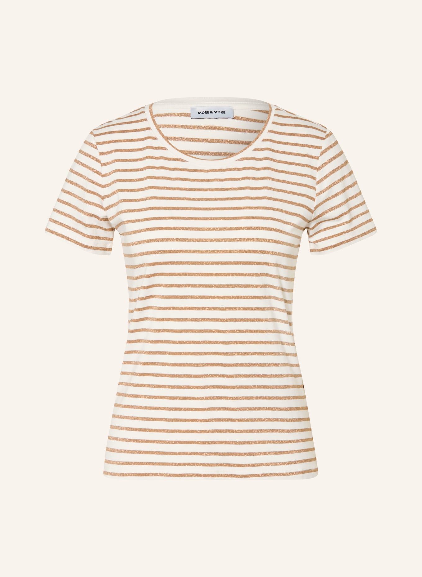 MORE & MORE T-Shirt mit Glitzergarn: WEISS / GOLD / CAMEL