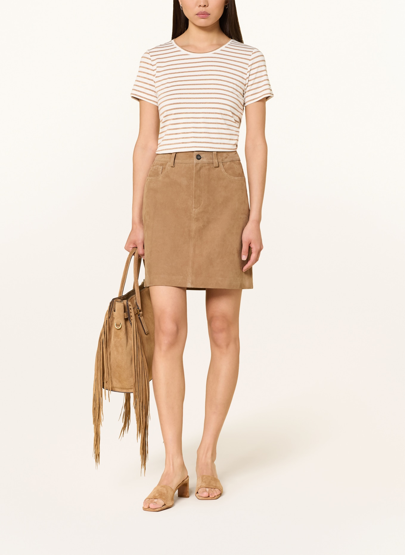 MORE & MORE T-Shirt mit Glitzergarn: WEISS / GOLD / CAMEL