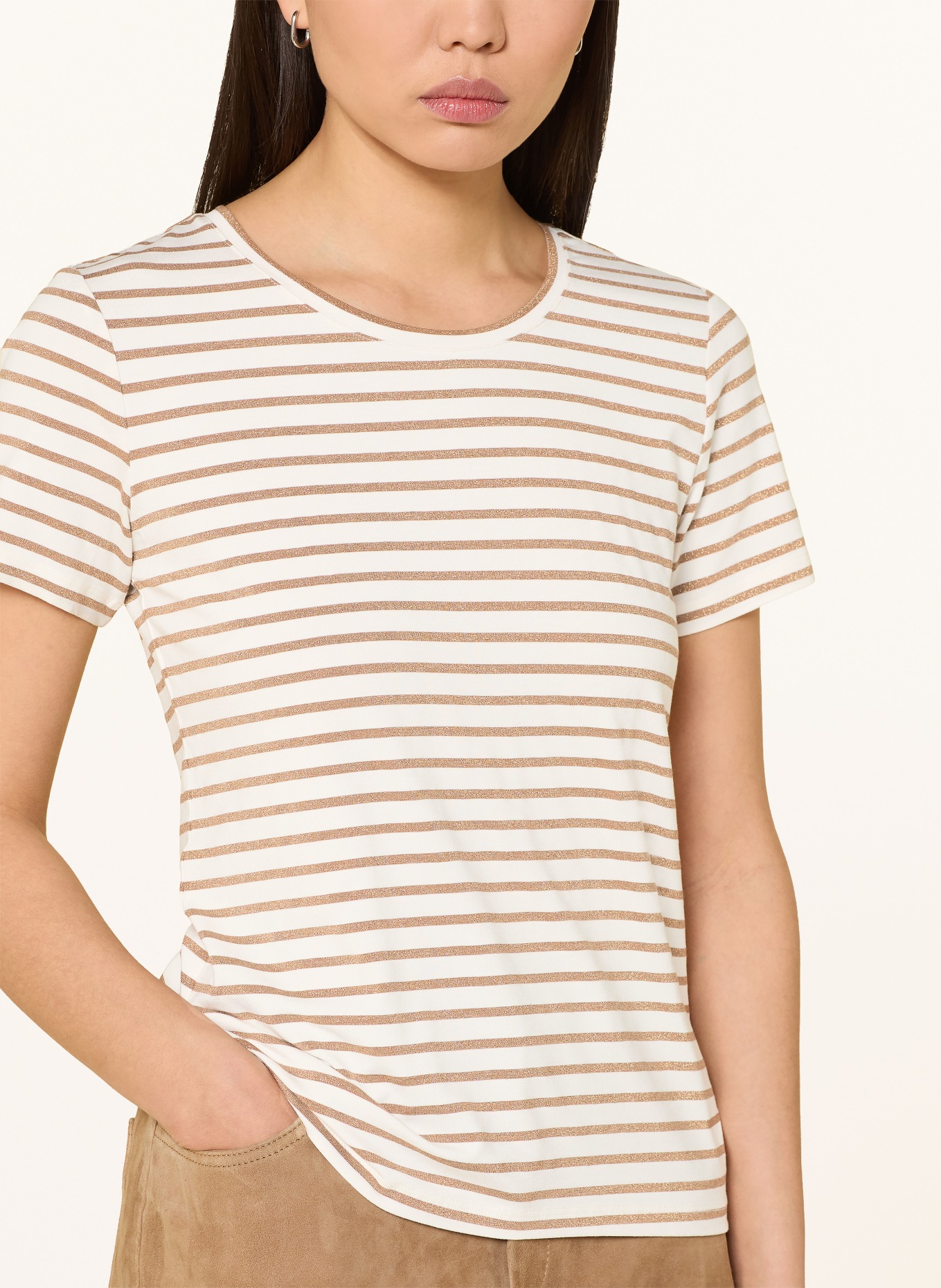 MORE & MORE T-Shirt mit Glitzergarn: WEISS / GOLD / CAMEL