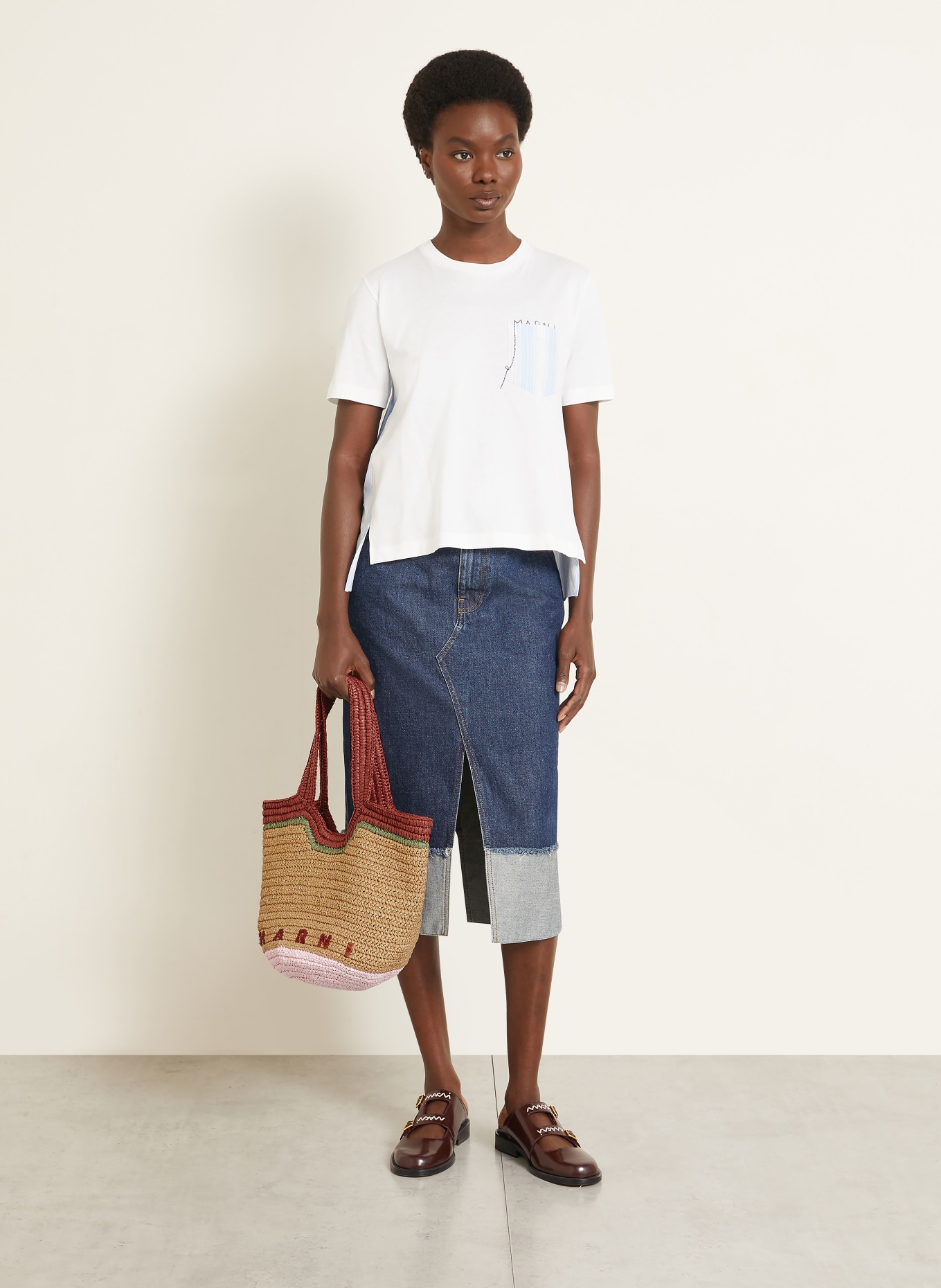 MARNI Geantă tip sac SMALL: BEJ / ROZ DESCHIS / OLIV