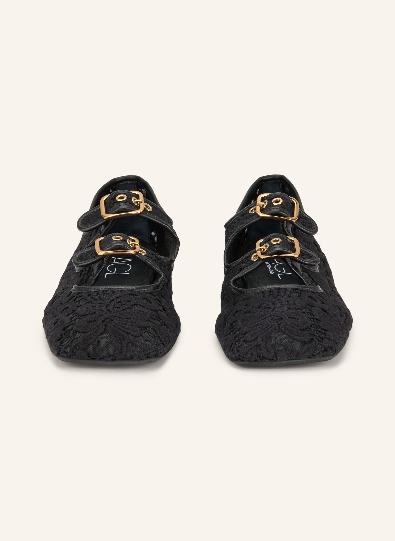 AGL Baleriny typu Mary Jane CERAMIC ROMANTIC: CZARNY / ZŁOTY