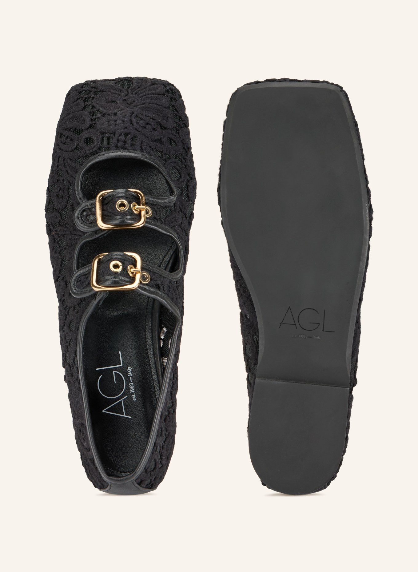 AGL Baleriny typu Mary Jane CERAMIC ROMANTIC: CZARNY / ZŁOTY