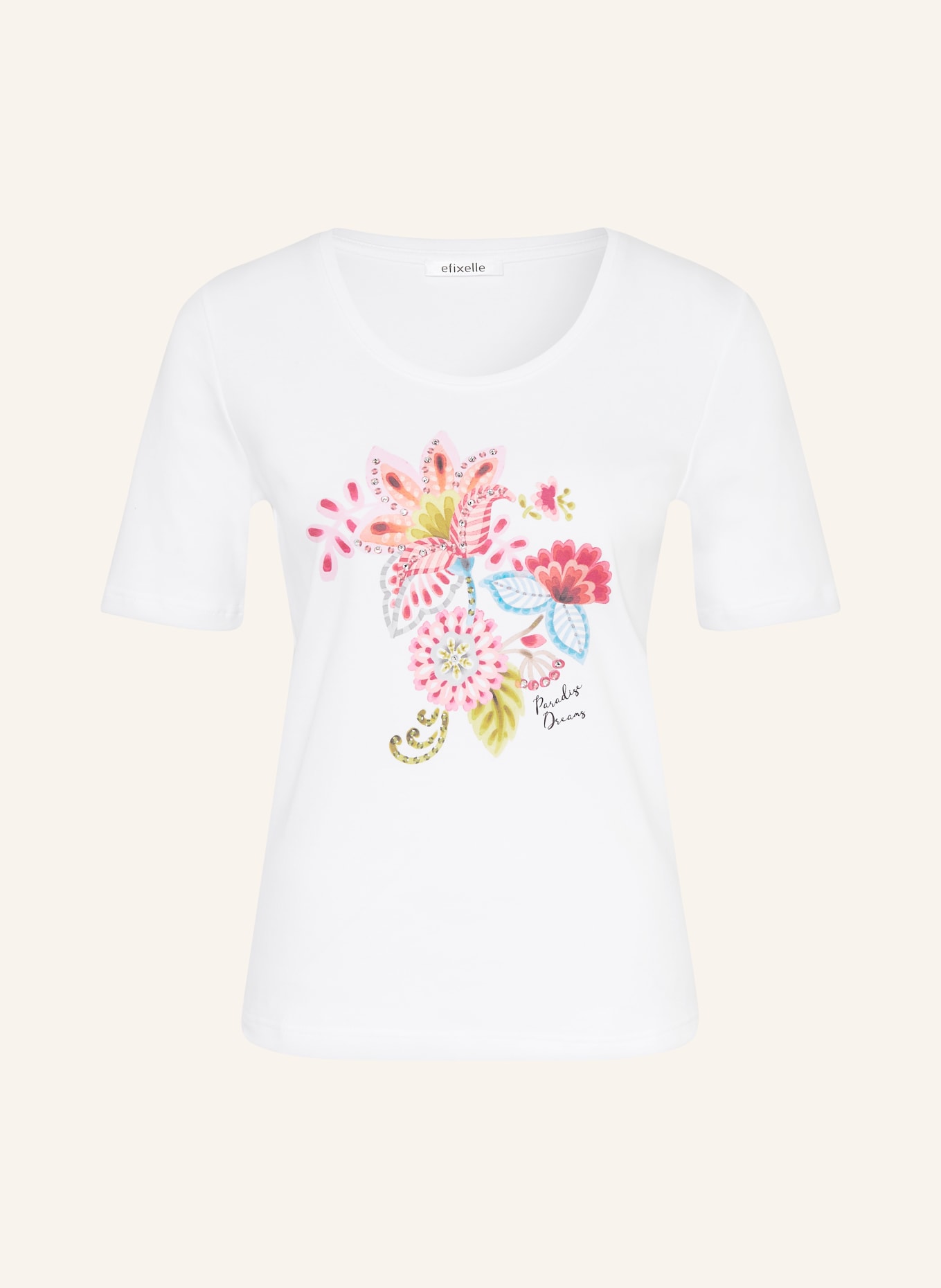 efixelle T-Shirt mit Schmucksteinen: WEISS / PINK