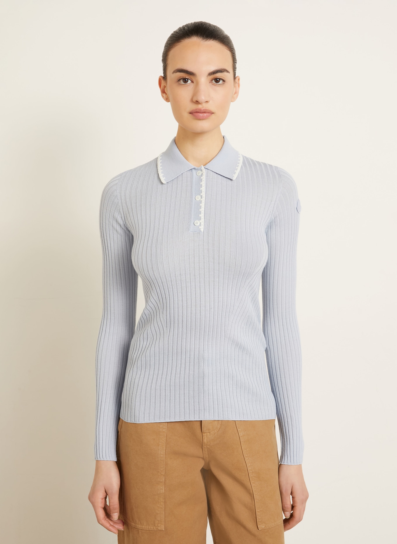 MONCLER Strick-Poloshirt: HELLBLAU / WEISS