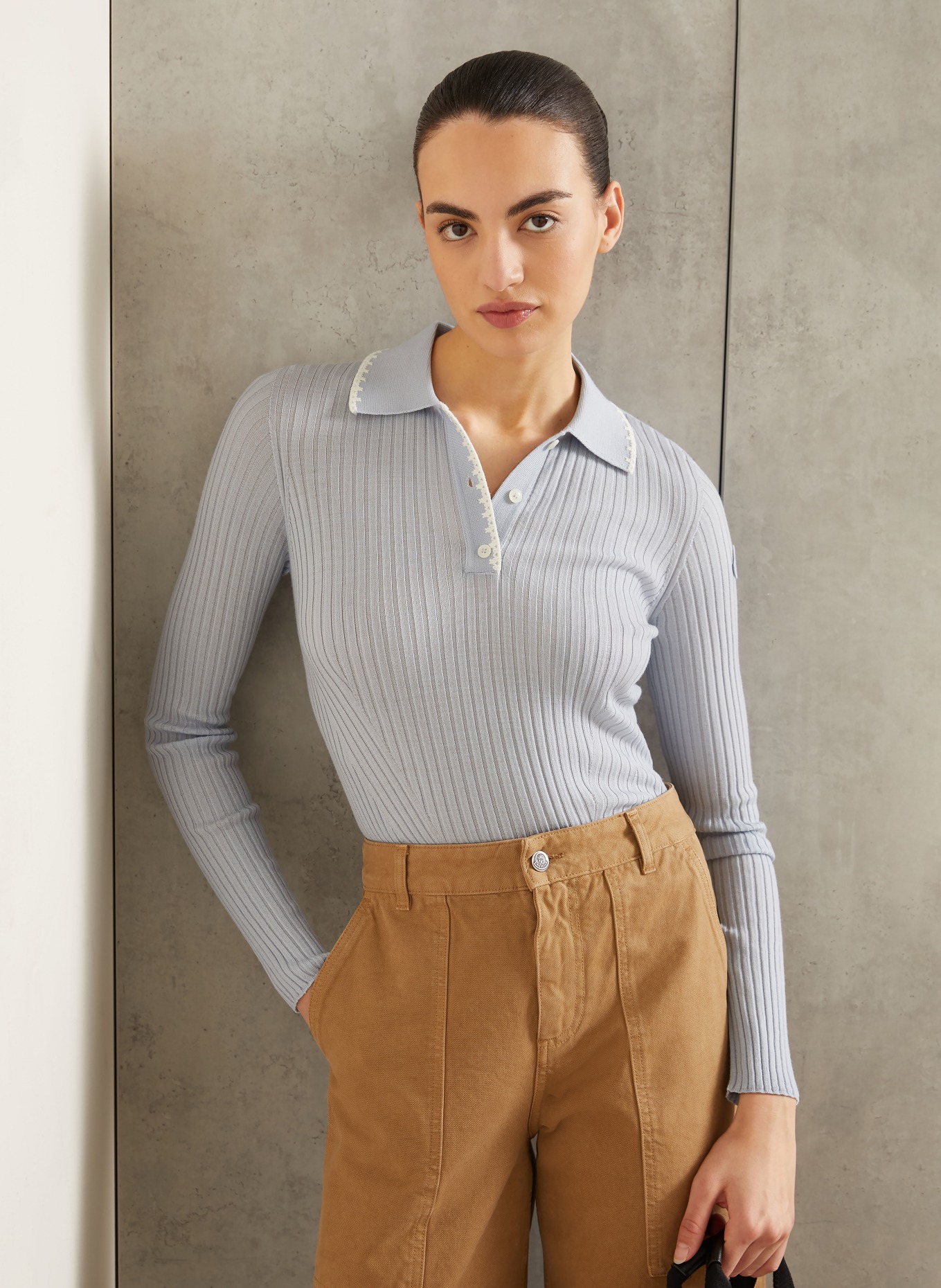 MONCLER Strick-Poloshirt: HELLBLAU / WEISS