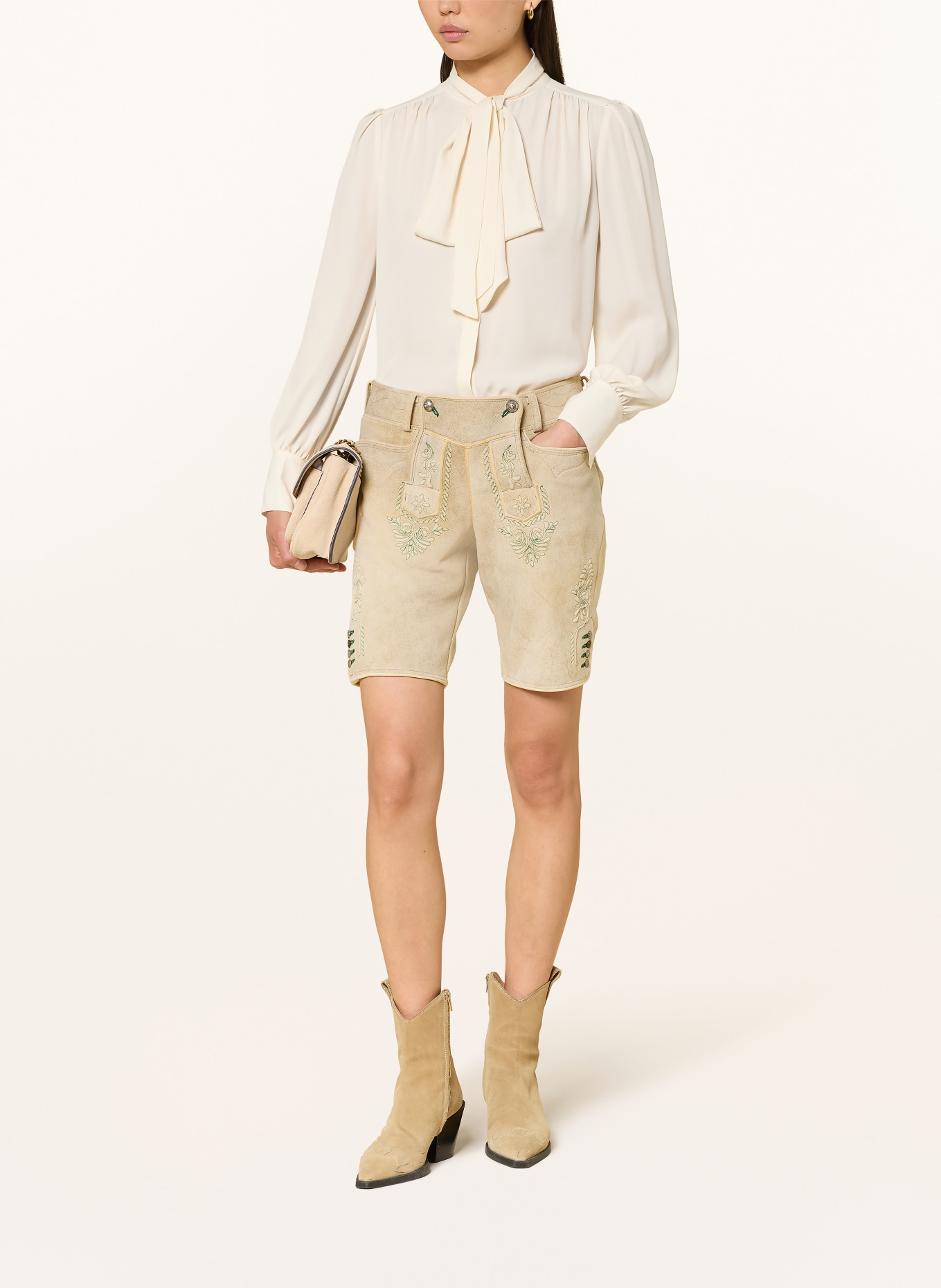 MEINDL Látkové kožené kalhoty DA.AUSSEER: BÉŽOVÁ / ZELENÁ