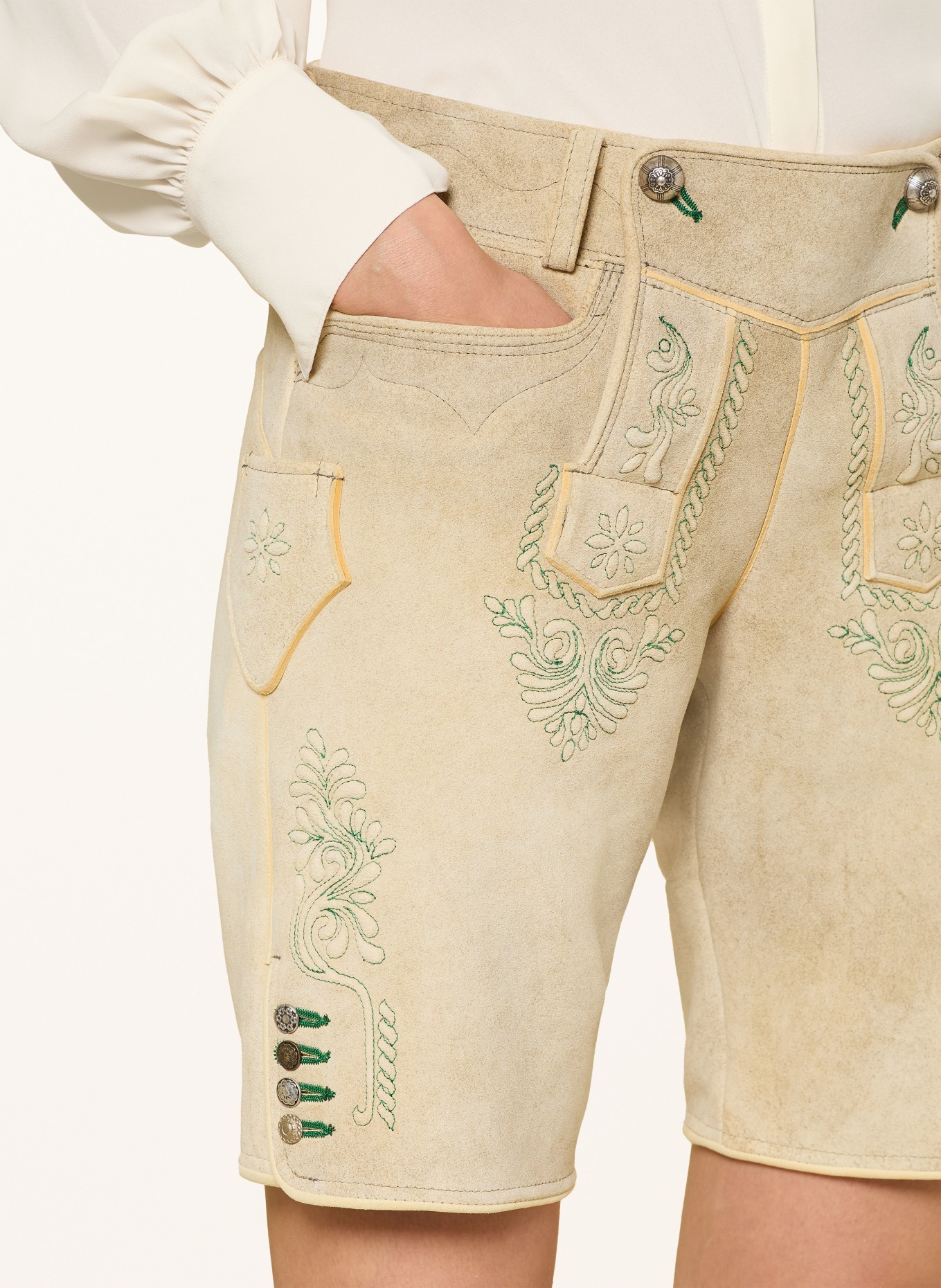 MEINDL Látkové kožené kalhoty DA.AUSSEER: BÉŽOVÁ / ZELENÁ