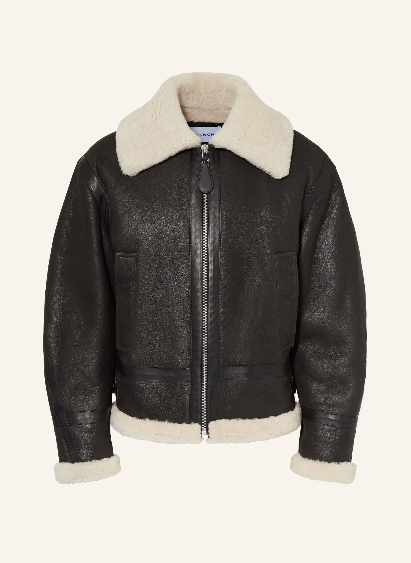 GIVENCHY Lederjacke: DUNKELBRAUN / CREME