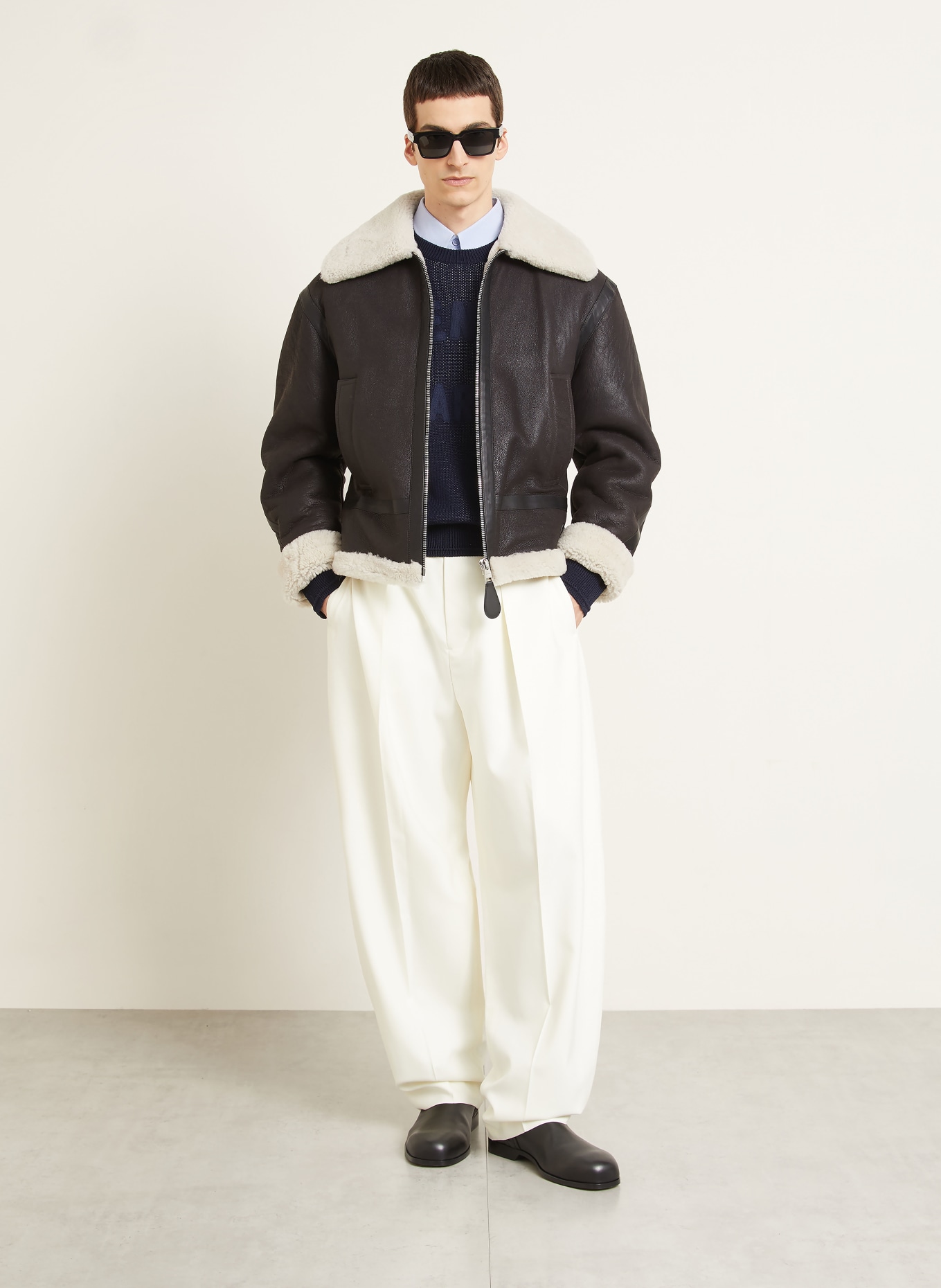 GIVENCHY Lederjacke: DUNKELBRAUN / CREME