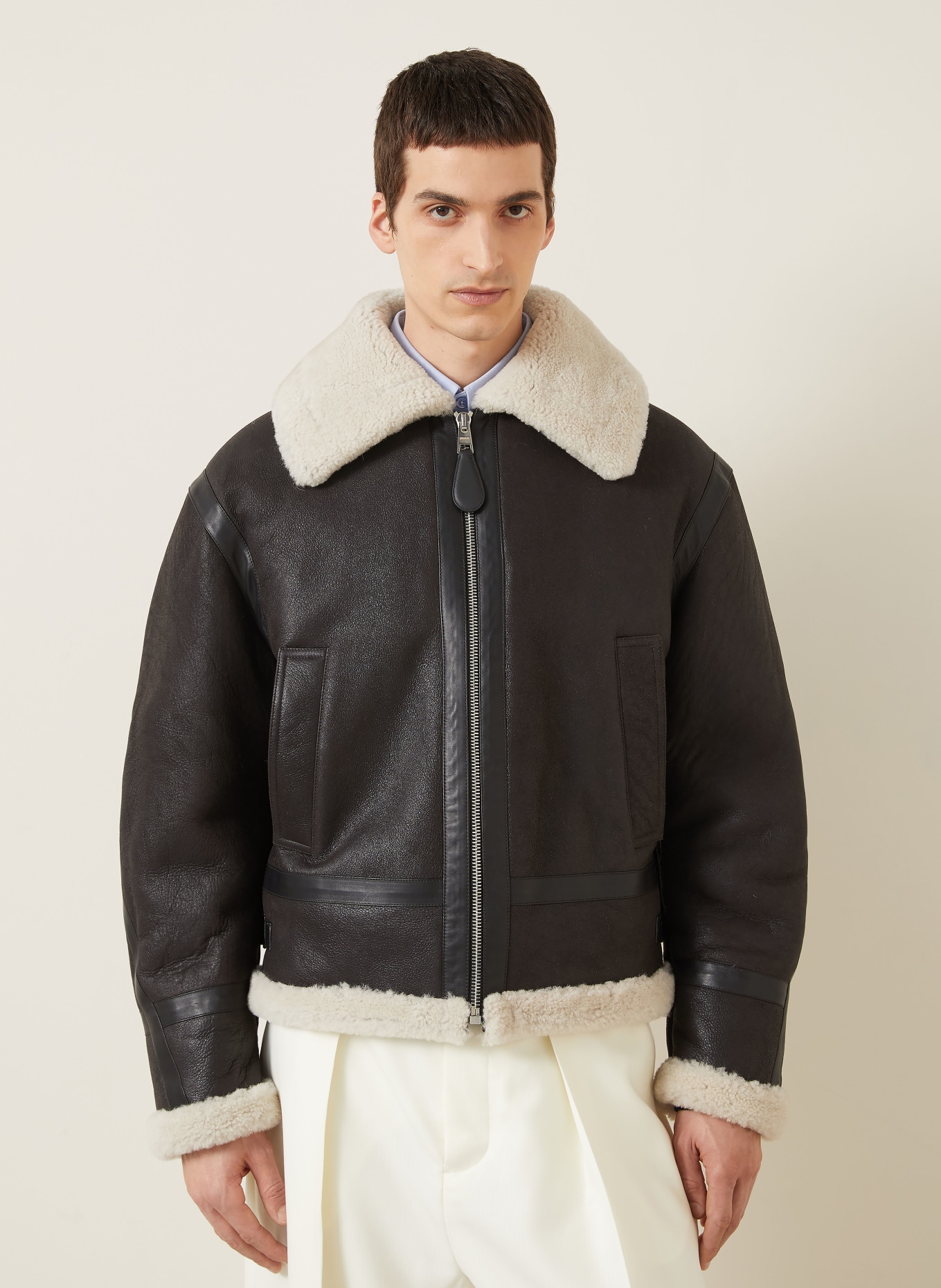 GIVENCHY Lederjacke: DUNKELBRAUN / CREME