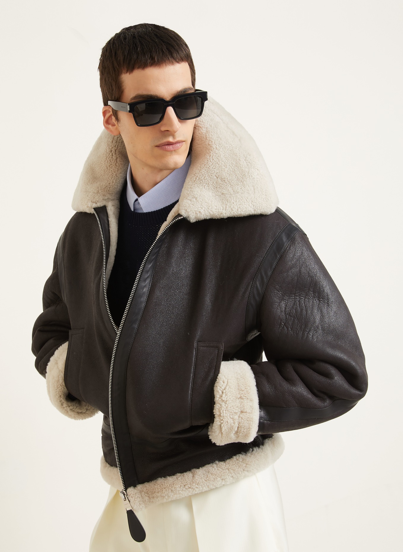 GIVENCHY Lederjacke: DUNKELBRAUN / CREME