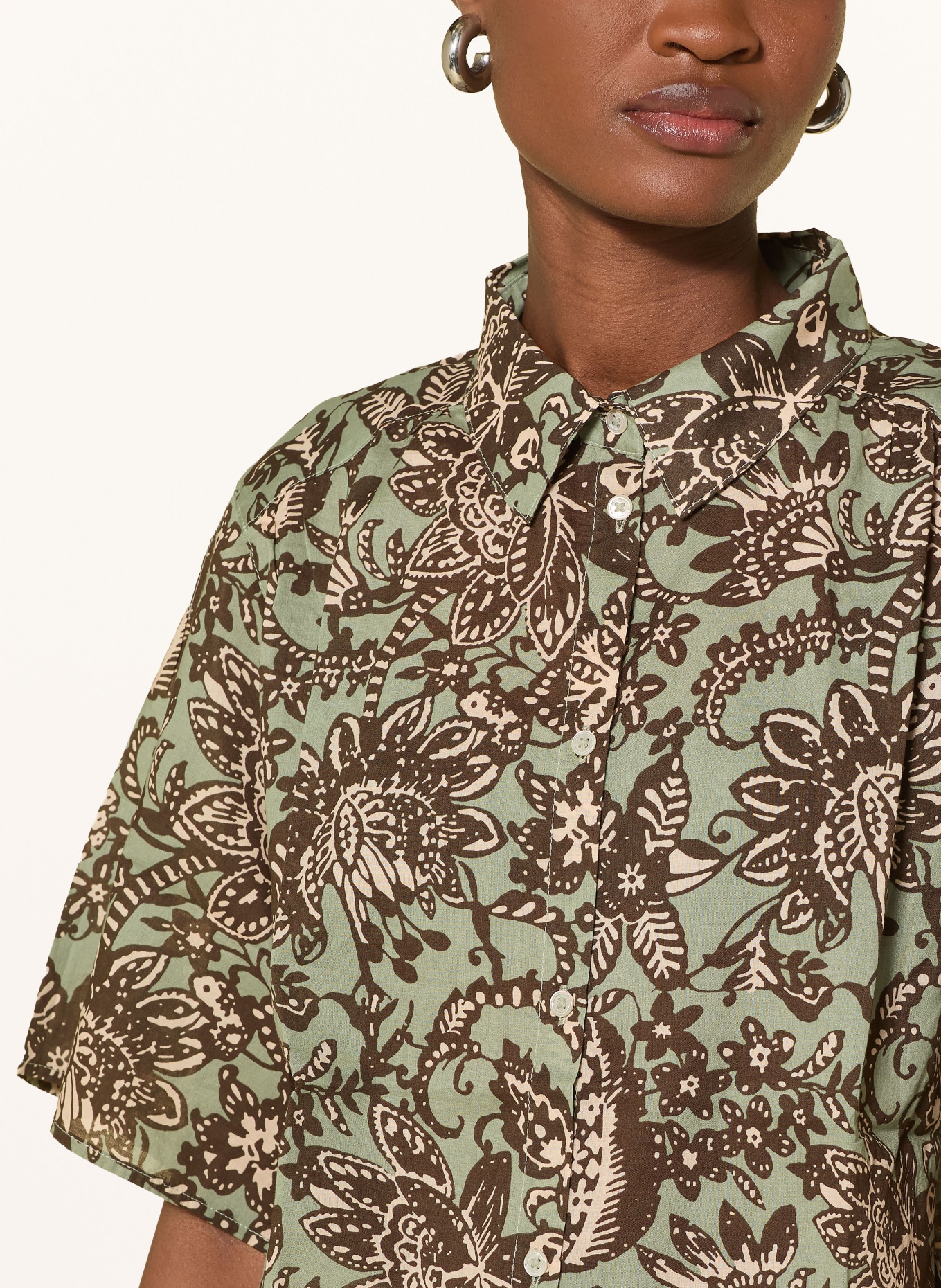 Marc O'Polo Hemdbluse: GRÜN / HELLBRAUN / BRAUN