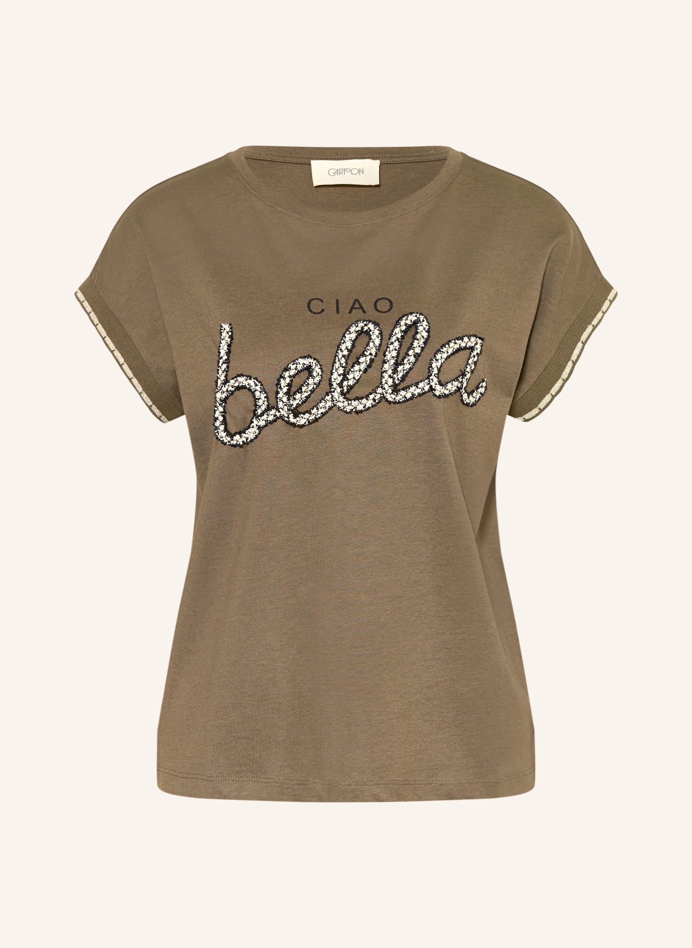 CARTOON T-shirt with glitter thread: KHAKI / WHITE / BLACK