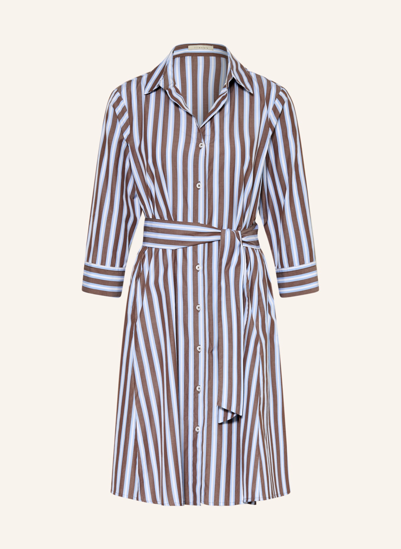 lilienfels Hemdblusenkleid mit 3/4-Arm: DUNKELBRAUN / HELLBLAU / WEISS
