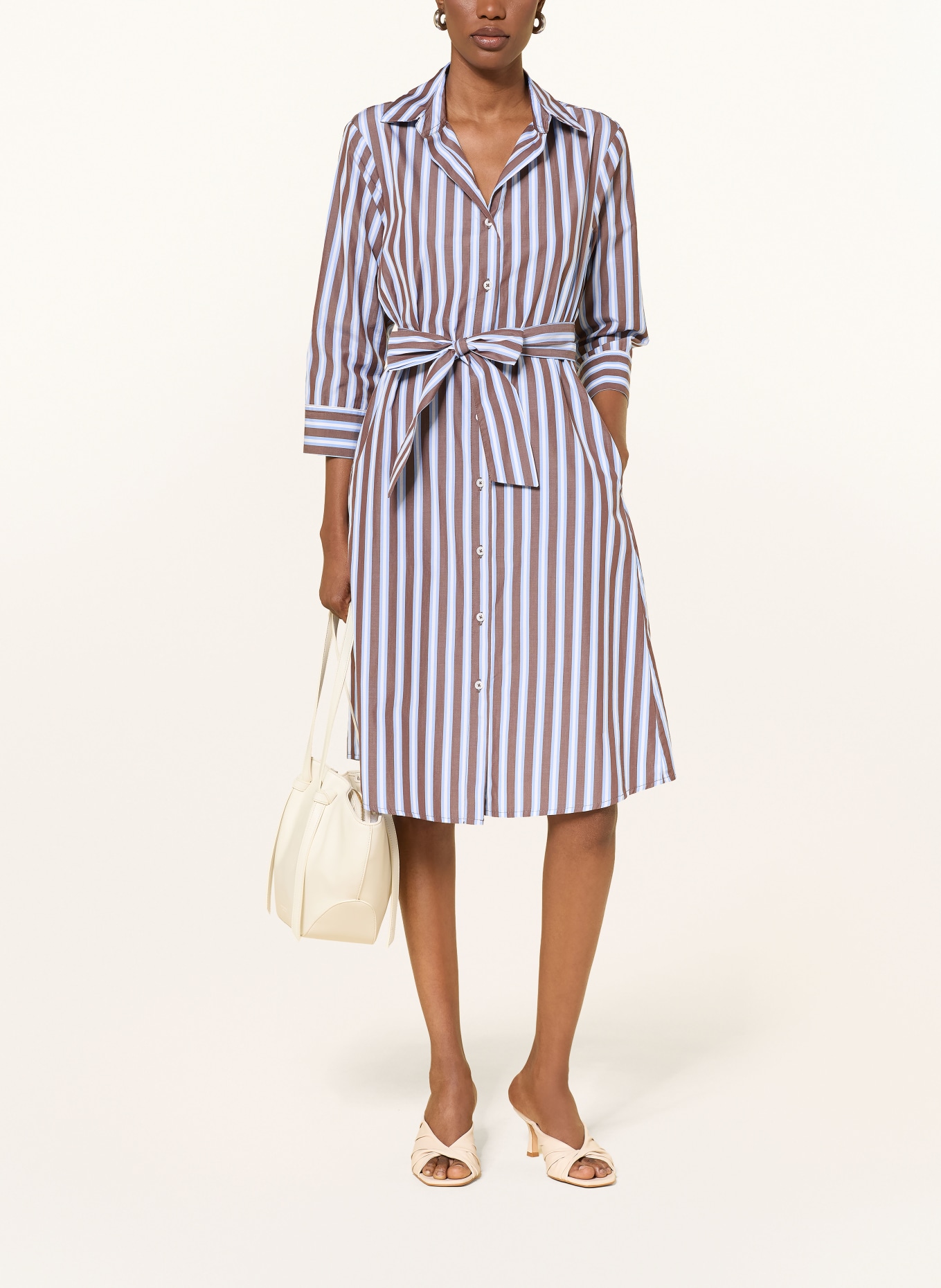 lilienfels Hemdblusenkleid mit 3/4-Arm: DUNKELBRAUN / HELLBLAU / WEISS