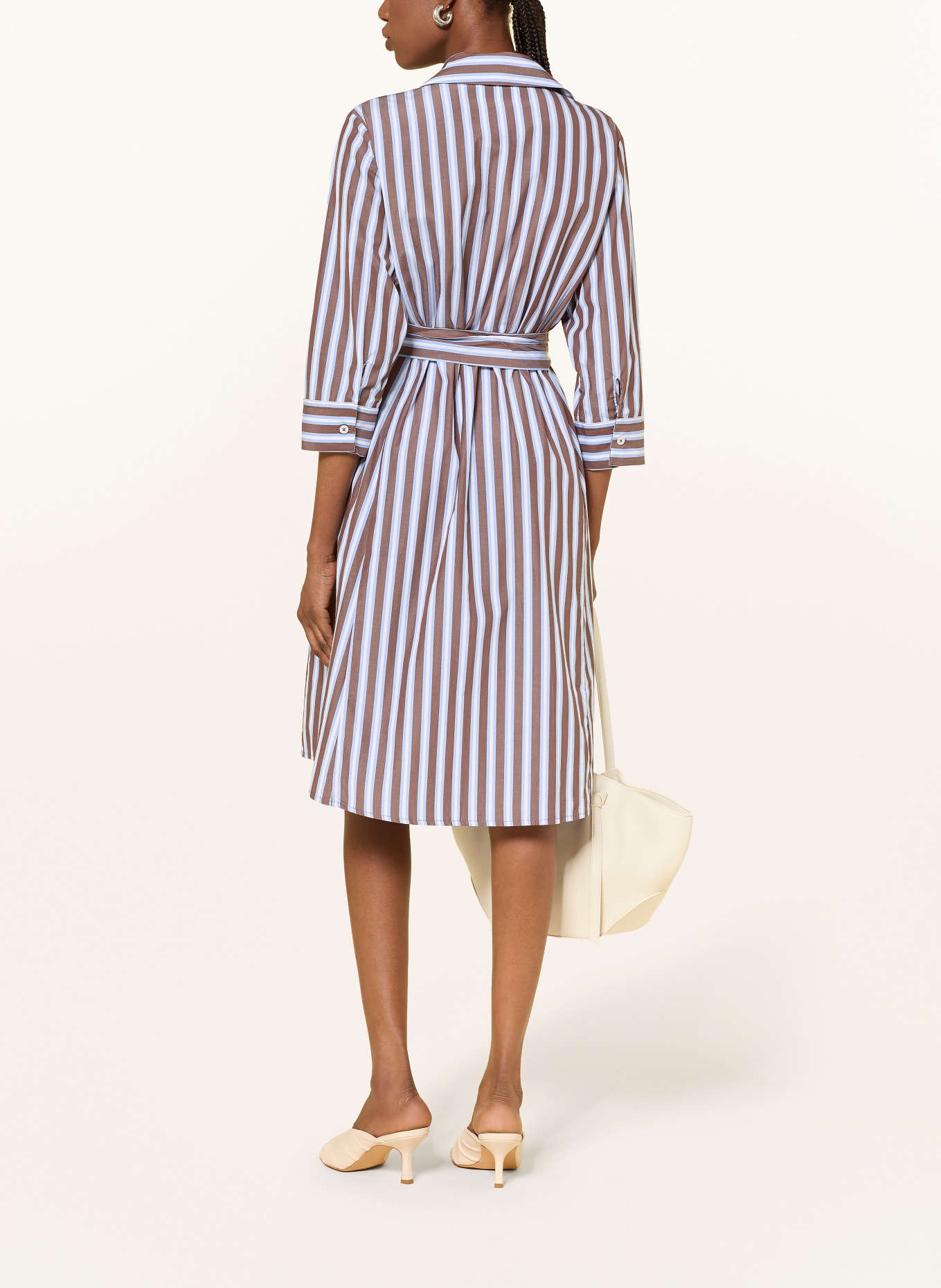 lilienfels Hemdblusenkleid mit 3/4-Arm: DUNKELBRAUN / HELLBLAU / WEISS