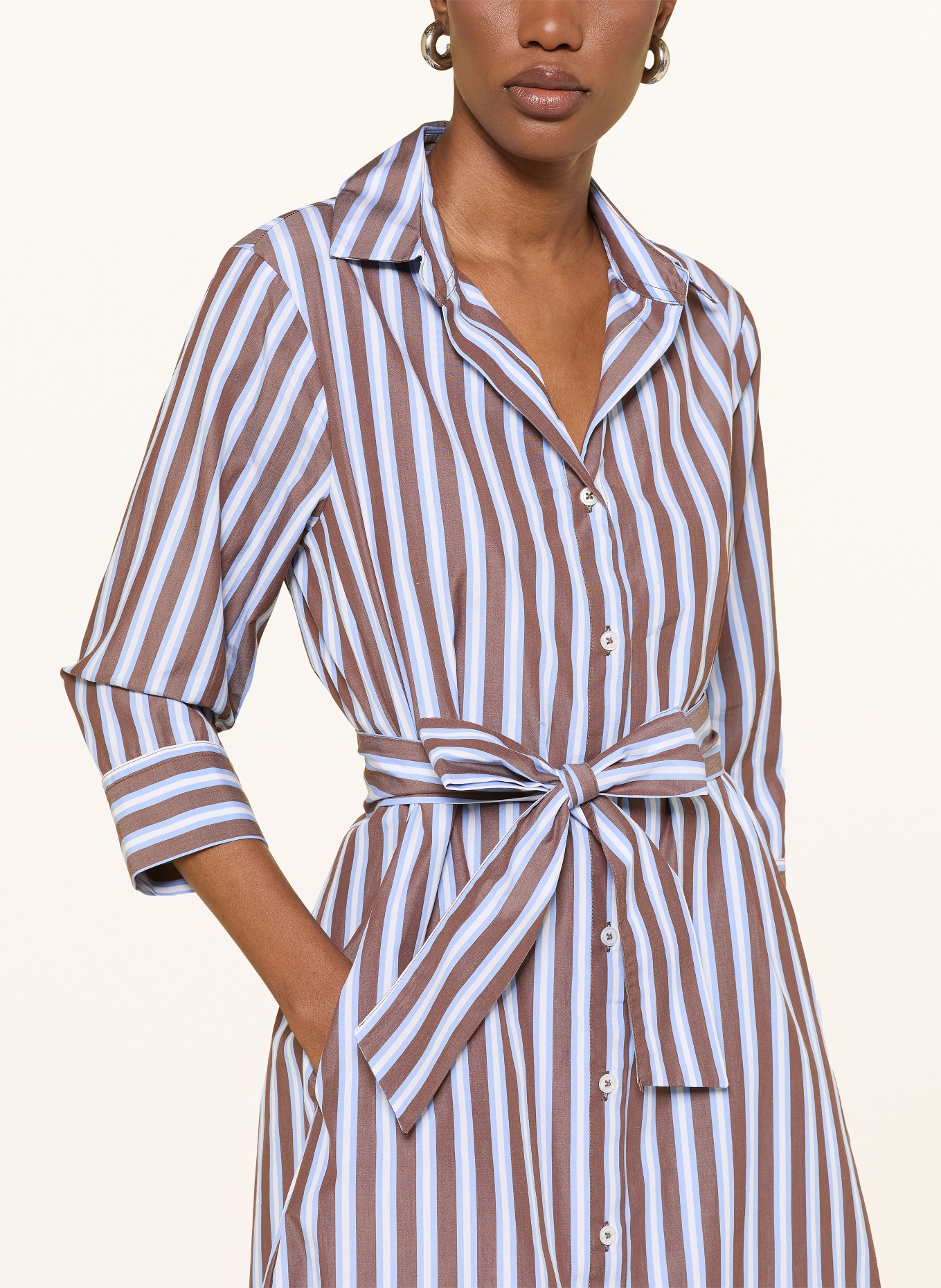 lilienfels Hemdblusenkleid mit 3/4-Arm: DUNKELBRAUN / HELLBLAU / WEISS