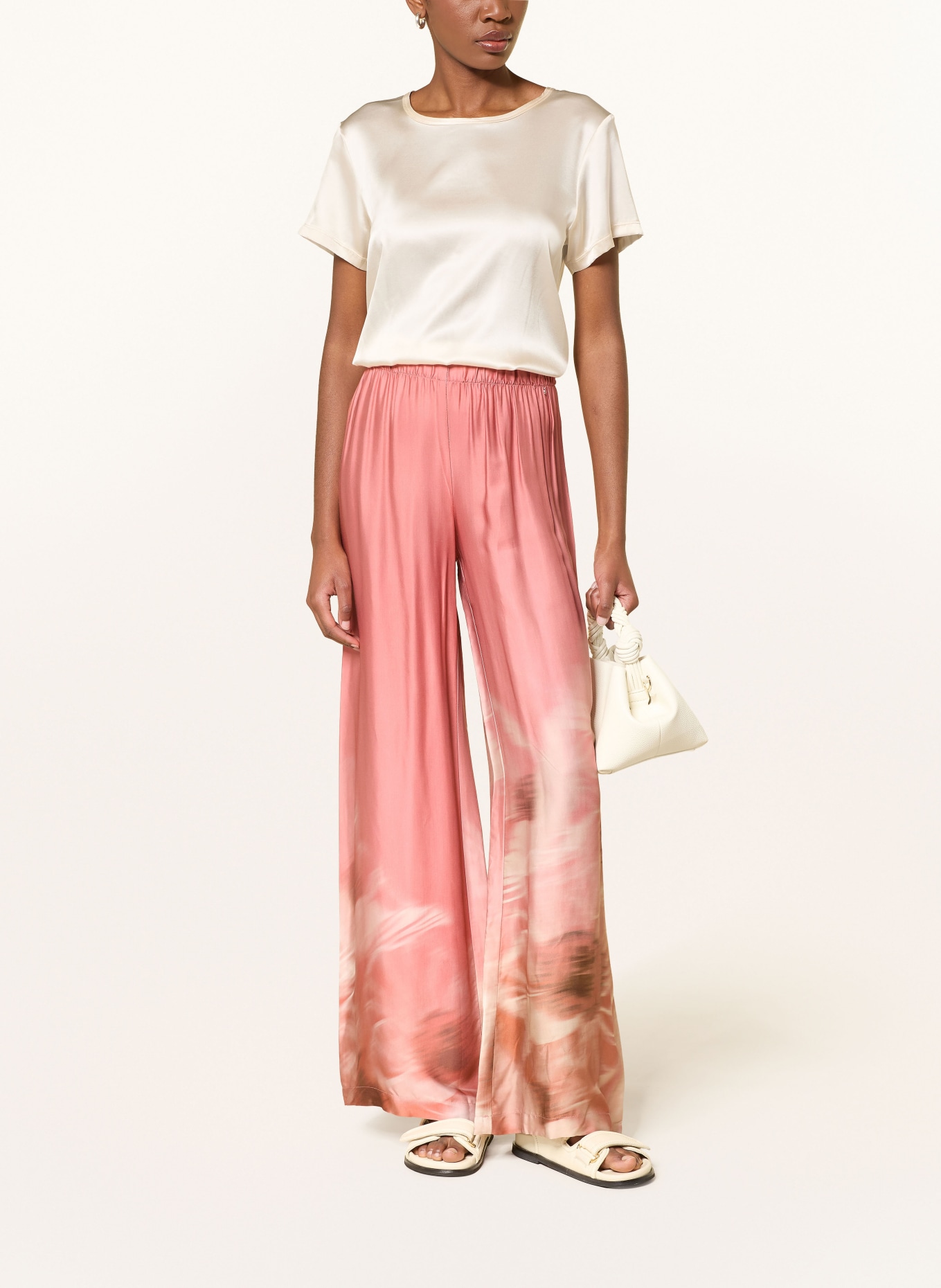 ottod'ame Satin Marlene pants: LIGHT RED / CREAM / TAUPE