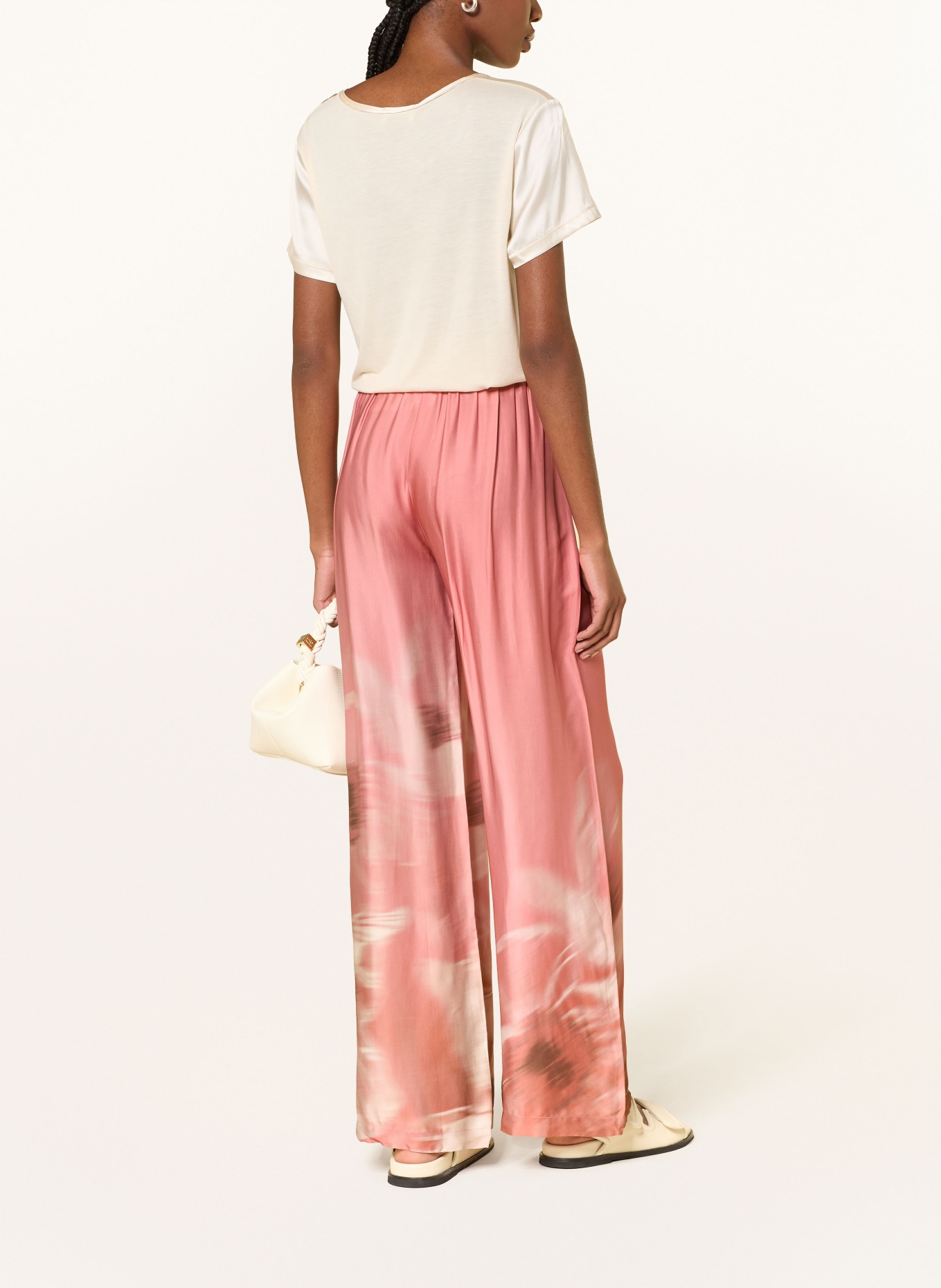 ottod'ame Satin Marlene pants: LIGHT RED / CREAM / TAUPE