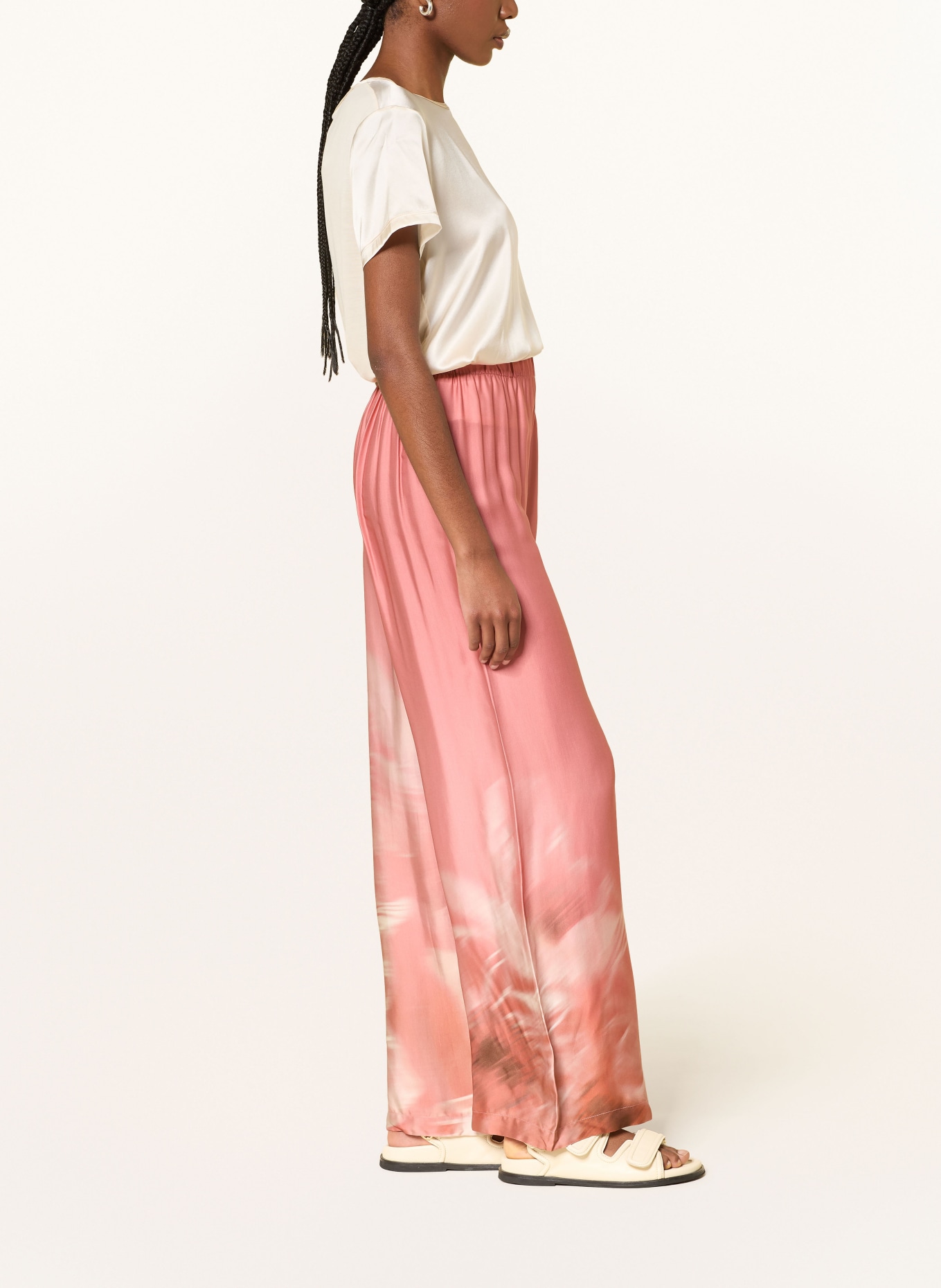 ottod'ame Satin Marlene pants: LIGHT RED / CREAM / TAUPE