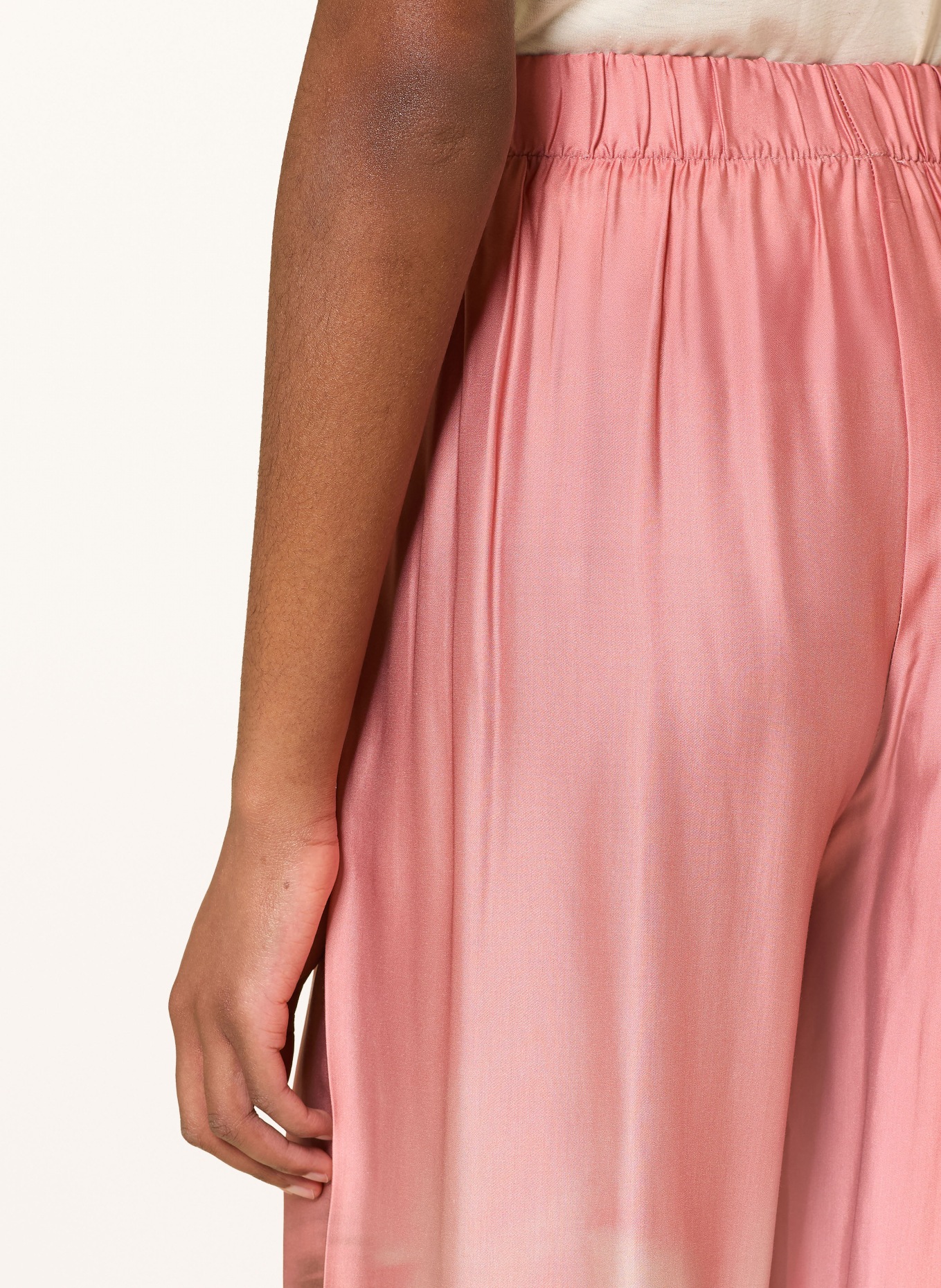 ottod'ame Satin Marlene pants: LIGHT RED / CREAM / TAUPE