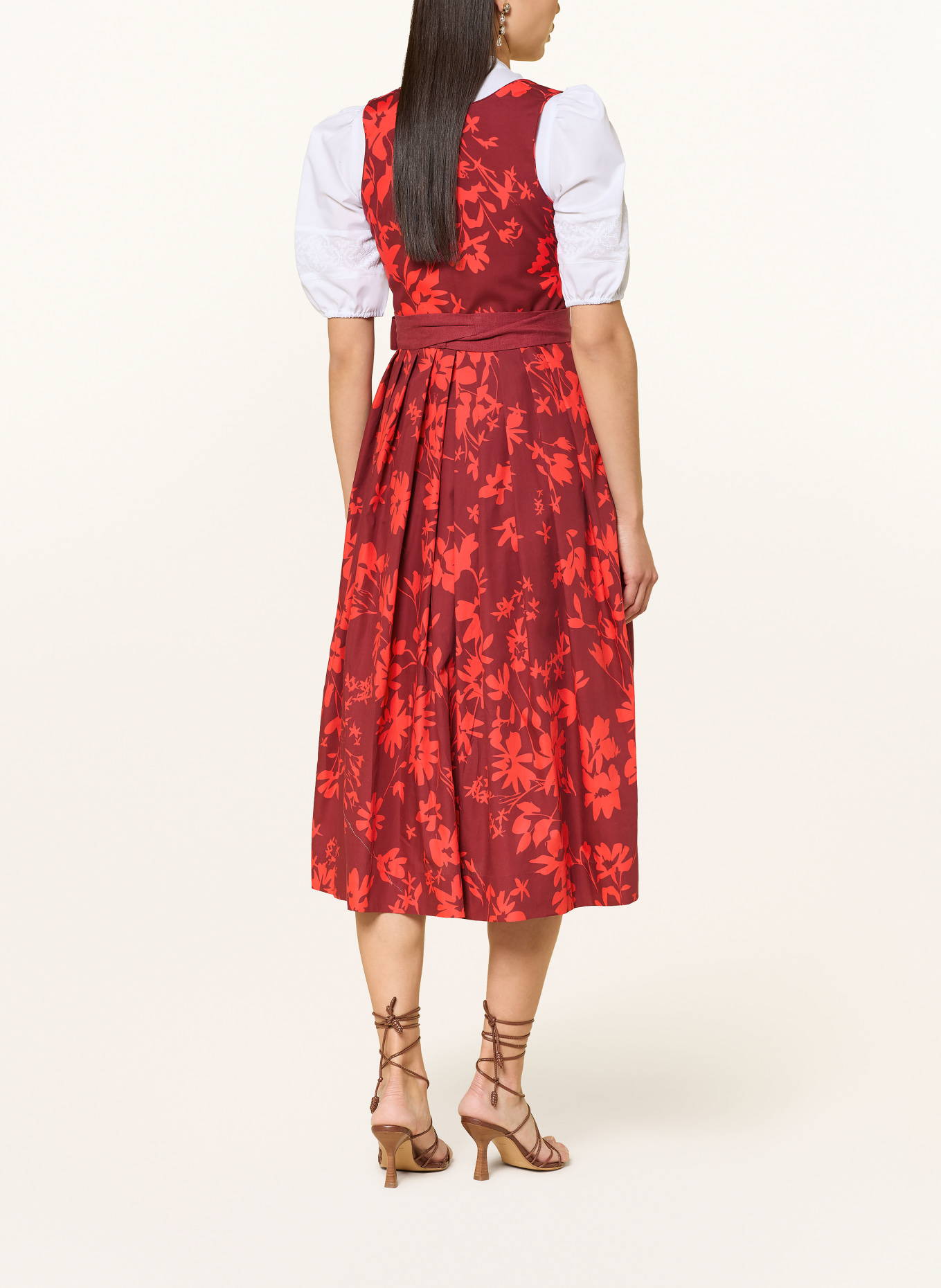 WALDORFF Dirndl CALENDULA mit Leinen: DUNKELROT / ROT