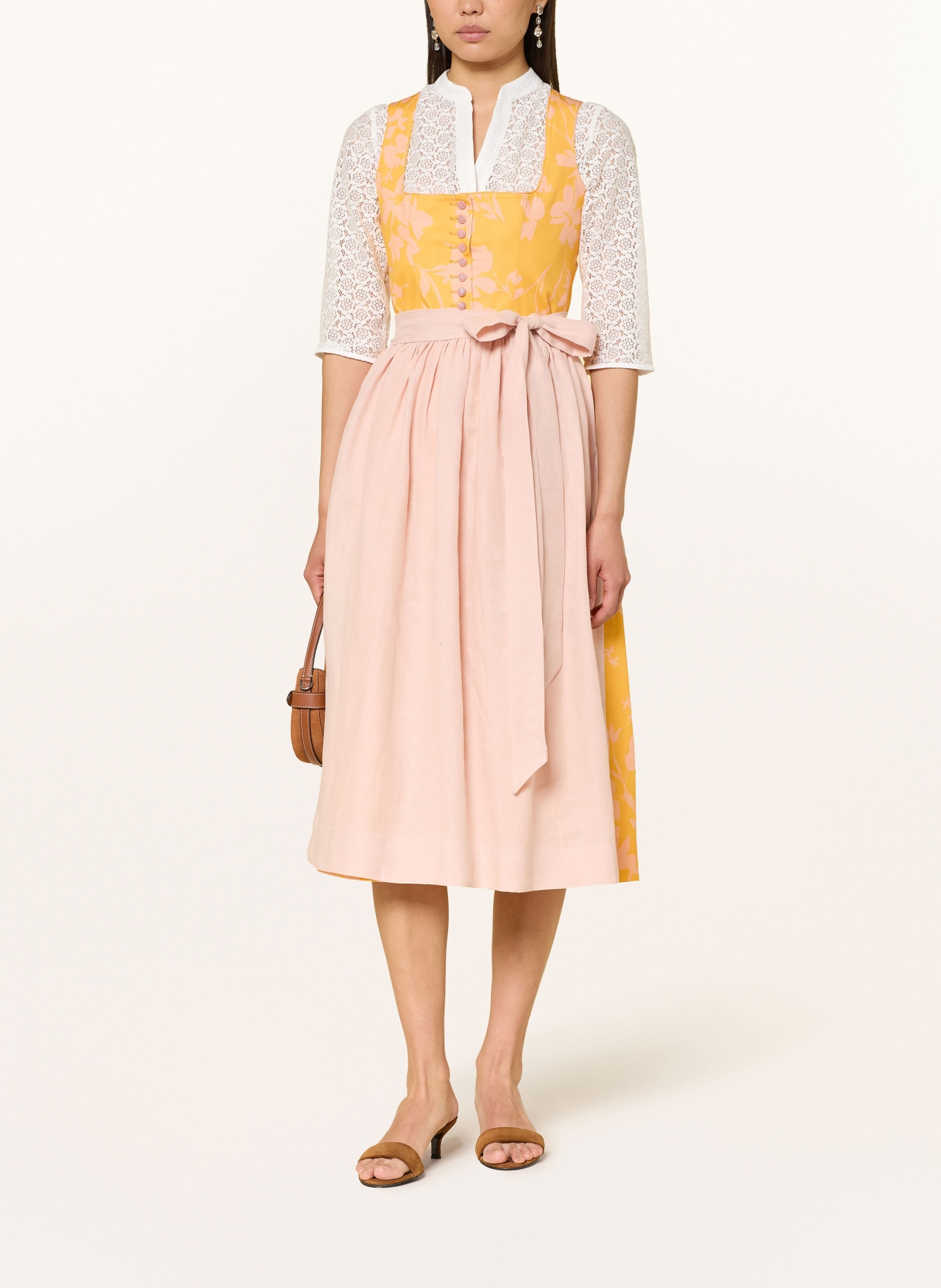 WALDORFF Dirndl CALENDULA en lin: JAUNE FONCÉ / ORANGE CLAIR / JAUNE